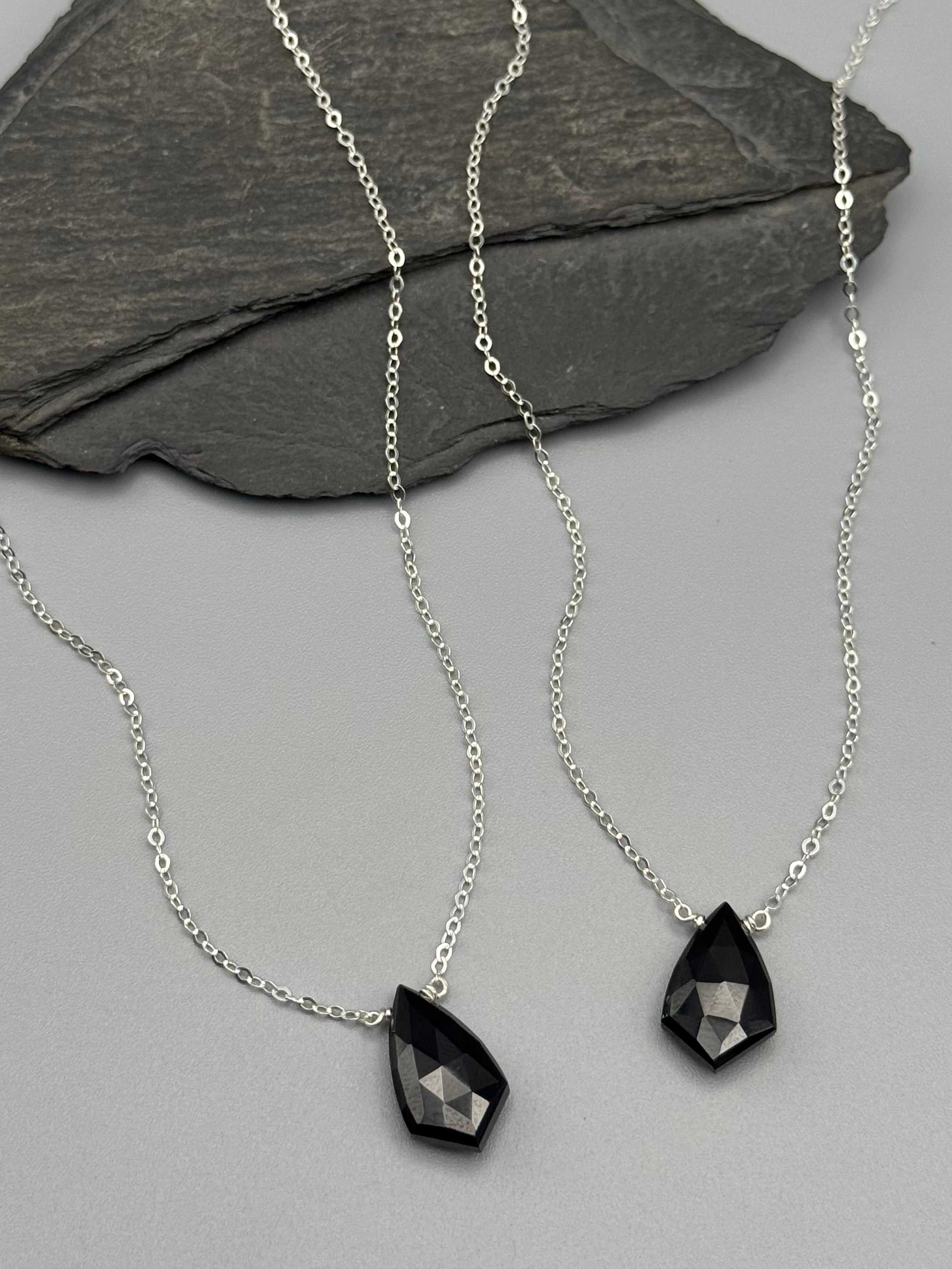 •STRAY• faceted black spinel sparrow + silver necklace (various lengths)