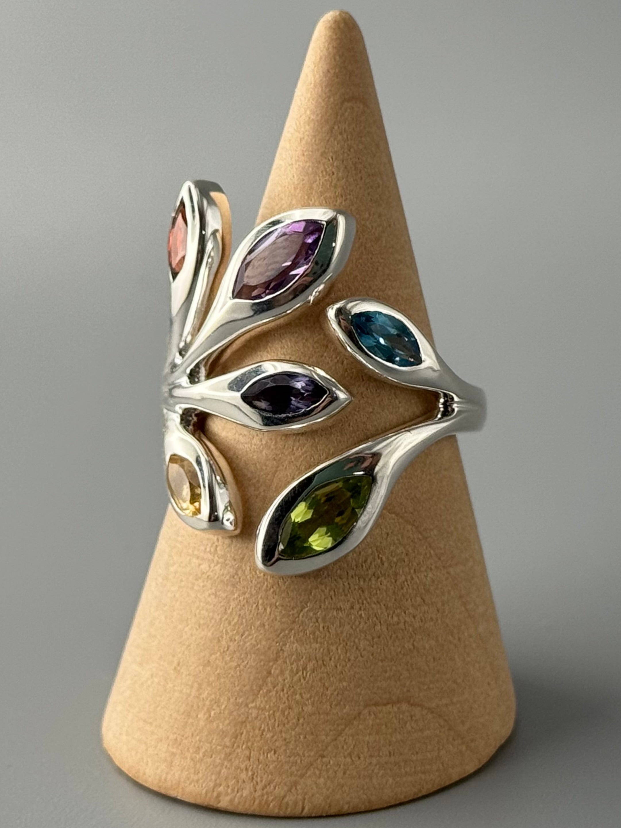 •MULTI STONE - LÓRIEN• adjustable silver ring (various sizes)