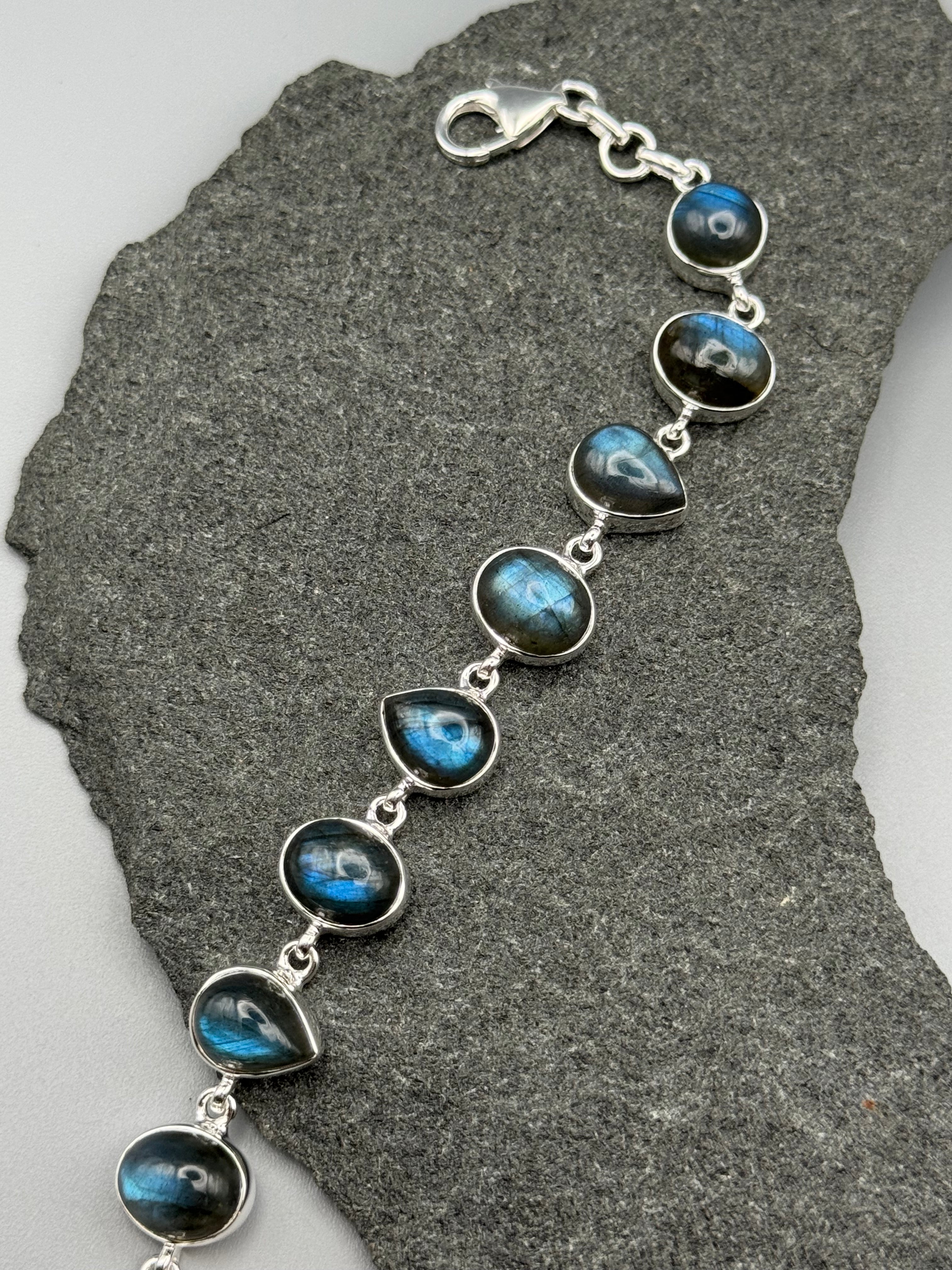 •LABRADORITE - LIL' GEO MIX• linked silver bracelet (7.25" - 9")