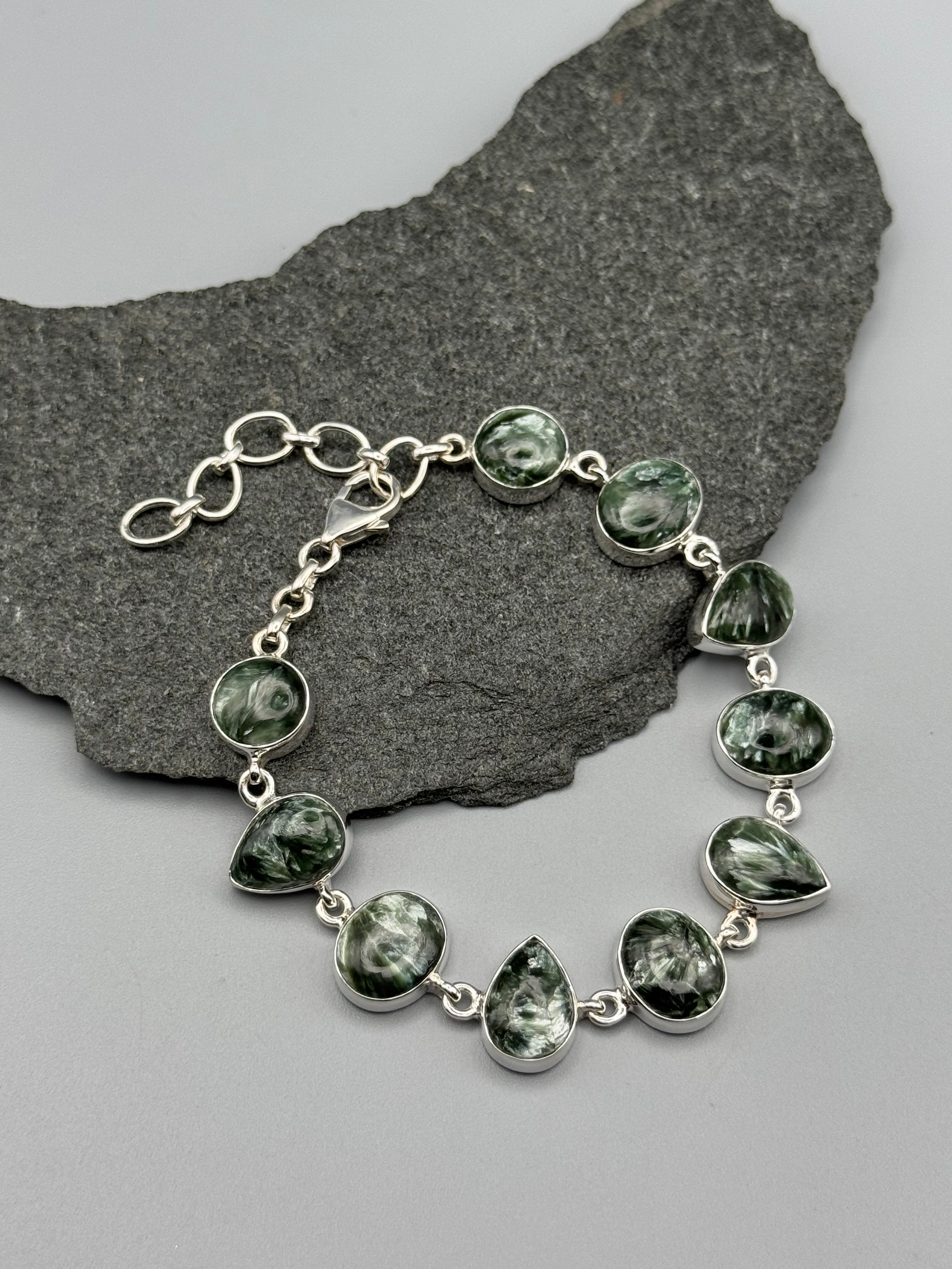 •SERAPHINITE - GEO MIX• linked silver bracelet (7.5" - 9")