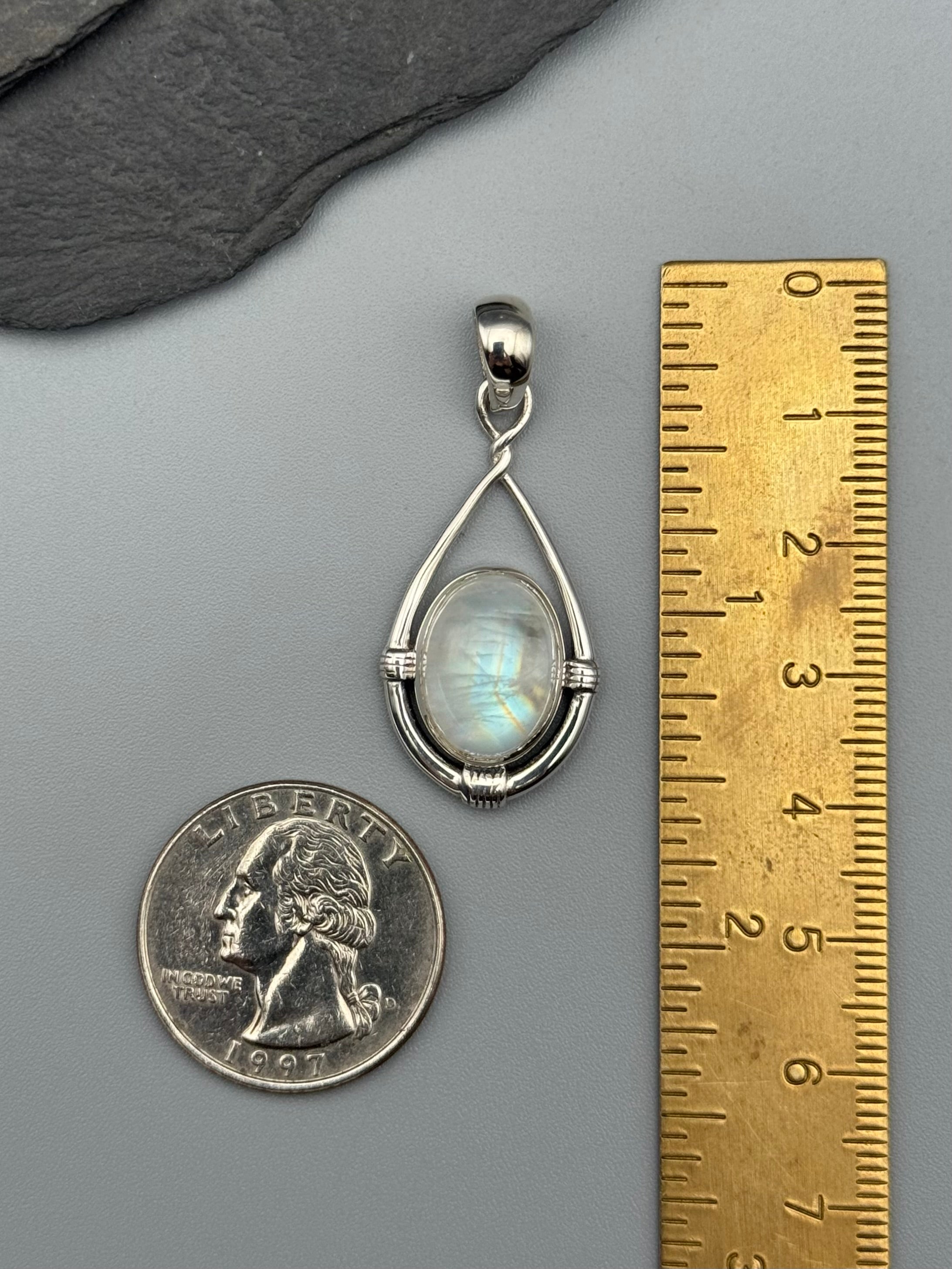 •RAINBOW MOONSTONE - HITCHED• sterling silver pendant