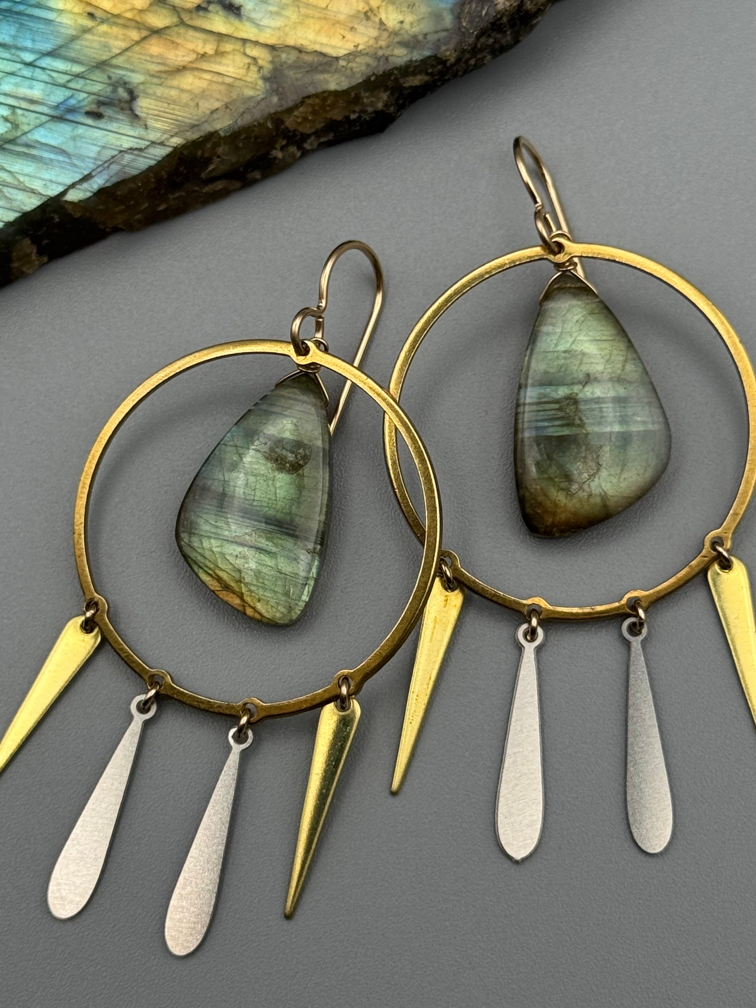 •RAIN DANCE• labradorite wing + mixed metal earrings