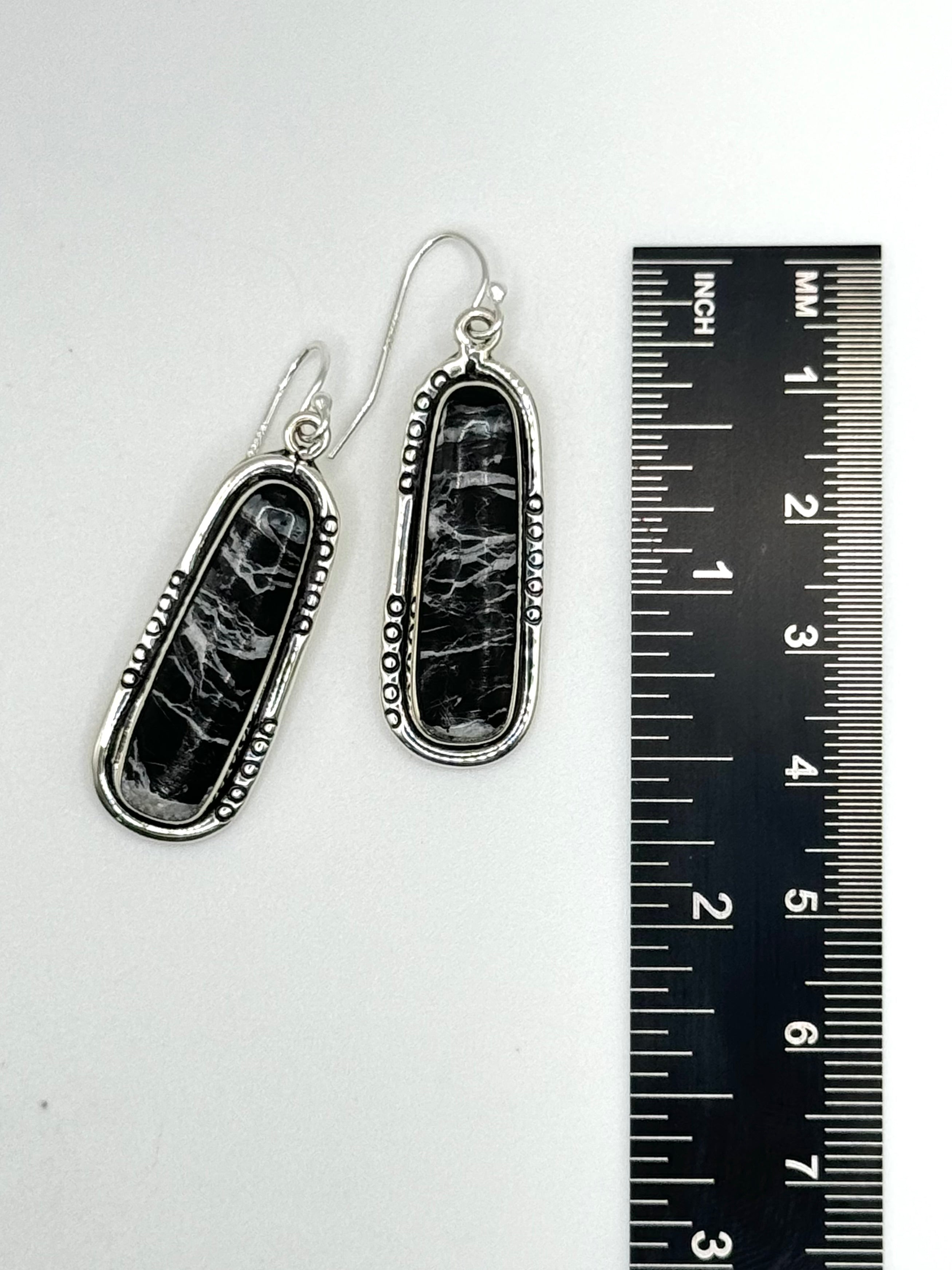 •WHITE BUFFALO TOWER - 2• Navajo silver dangle earrings