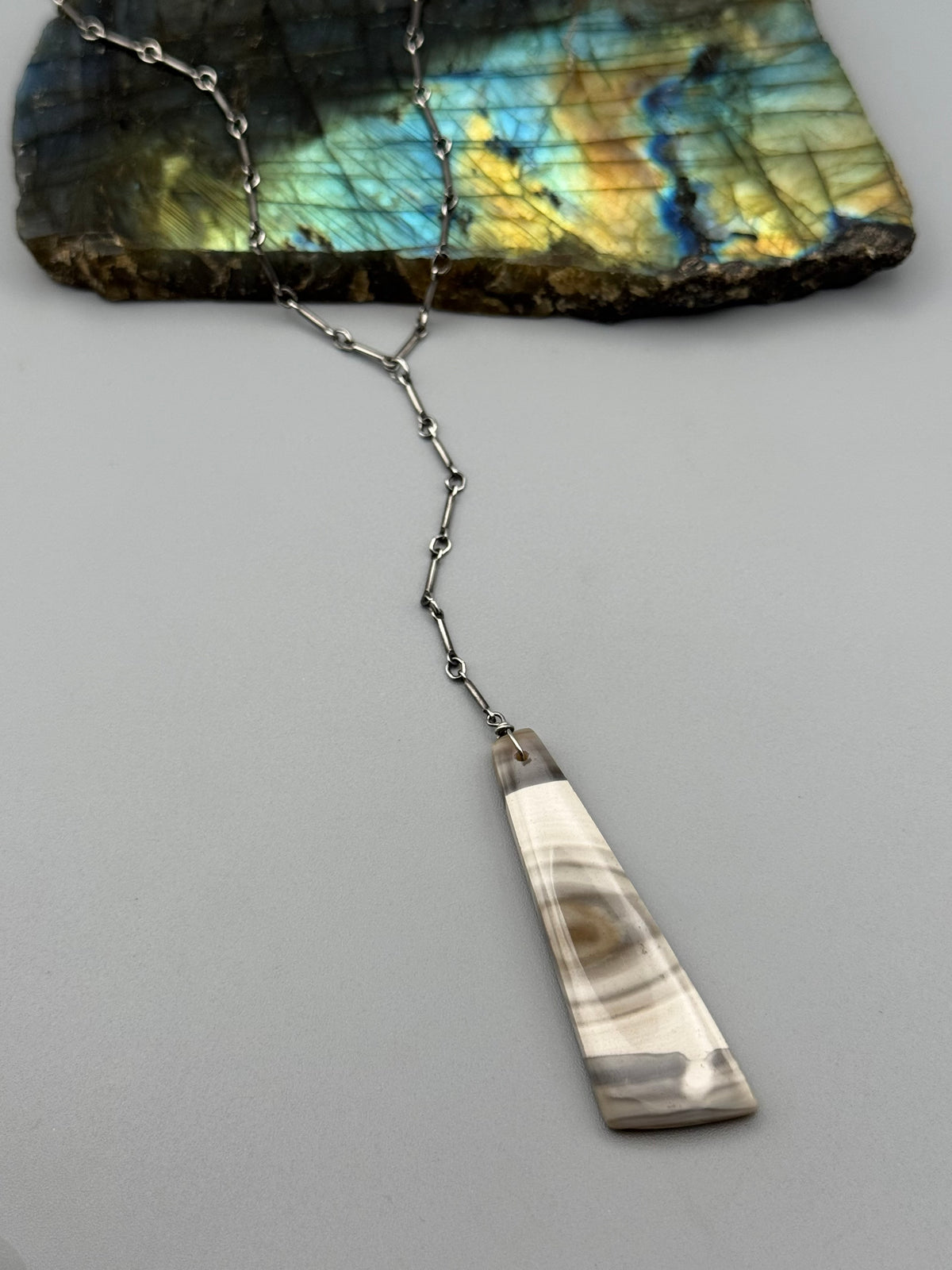 •STICKS + STONE• flint + silver necklace (18"-20" + 4.5" drop)