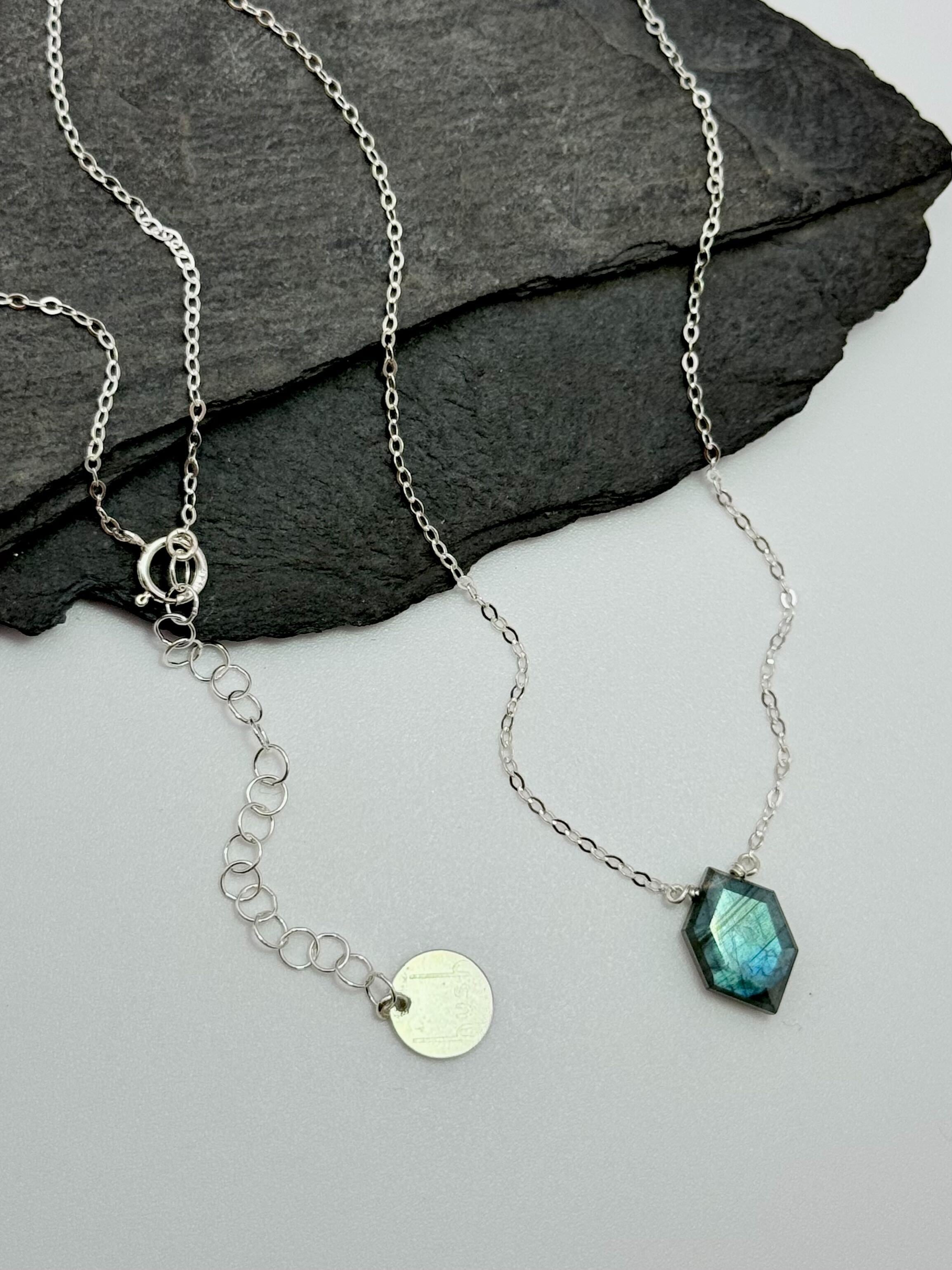 •STRAY• faceted labradorite lil' hex + silver necklace (various lengths)