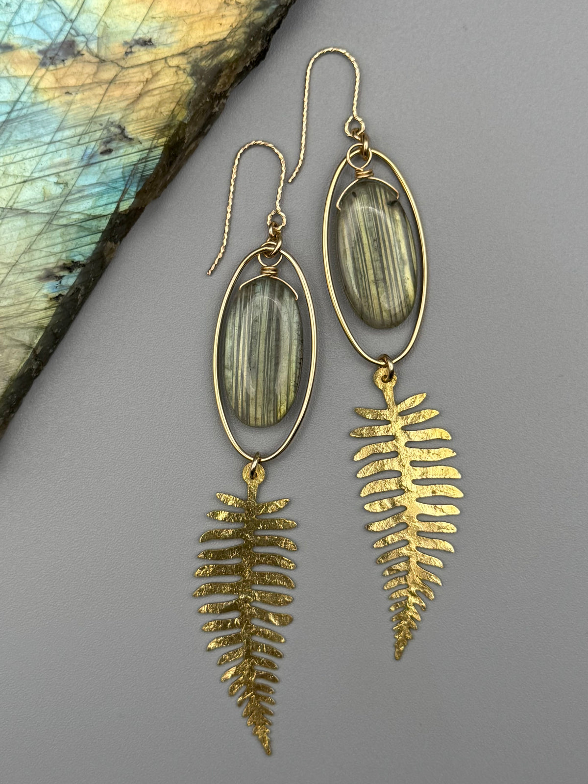 •FERNGULLY• golden labradorite oval + gold earrings