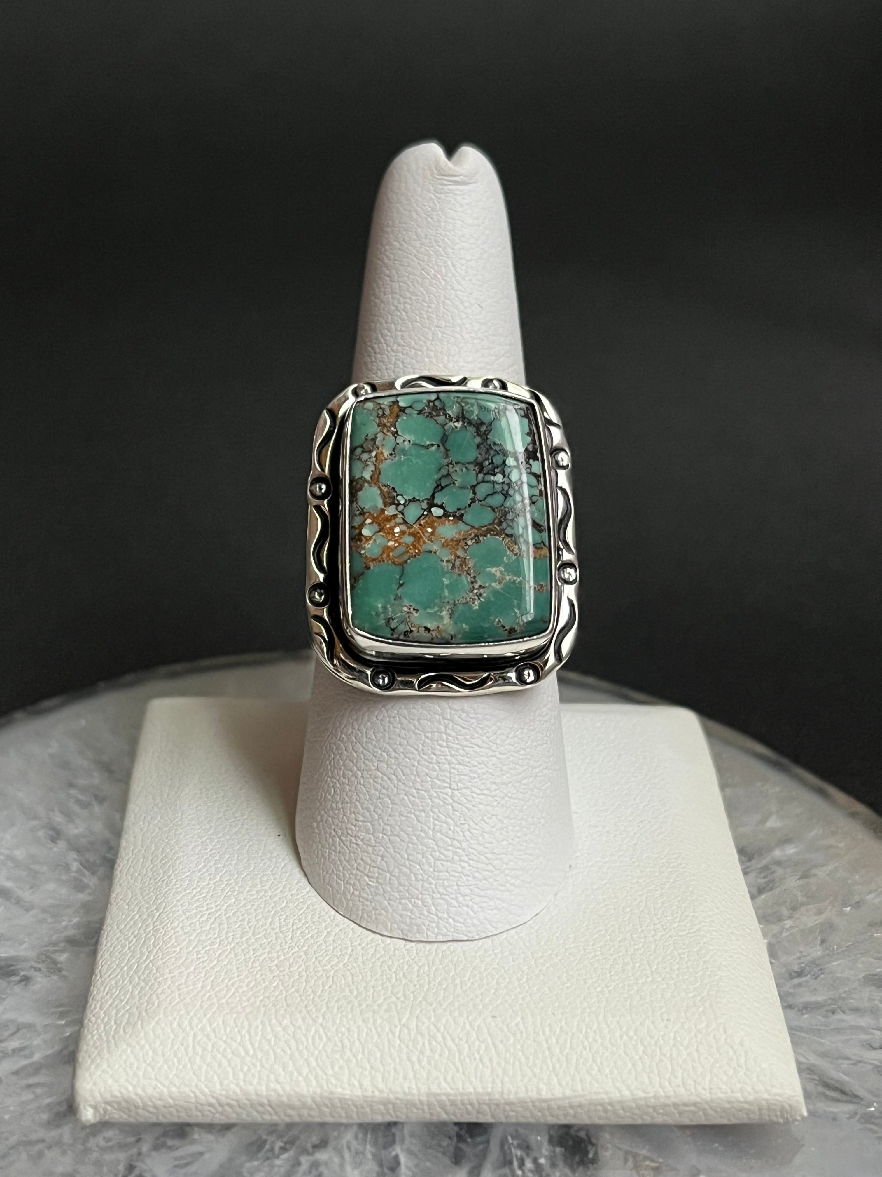 •CHINESE TURQUOISE• Navajo silver ring (size 9)