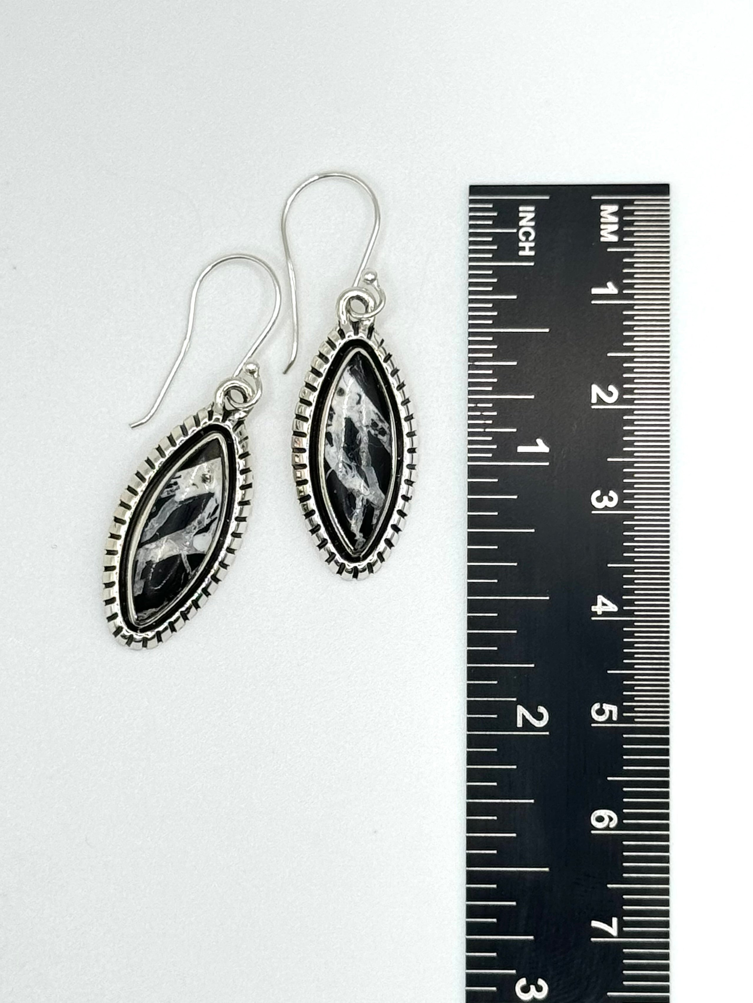 •WHITE BUFFALO MARQUISE• Navajo silver dangle earrings