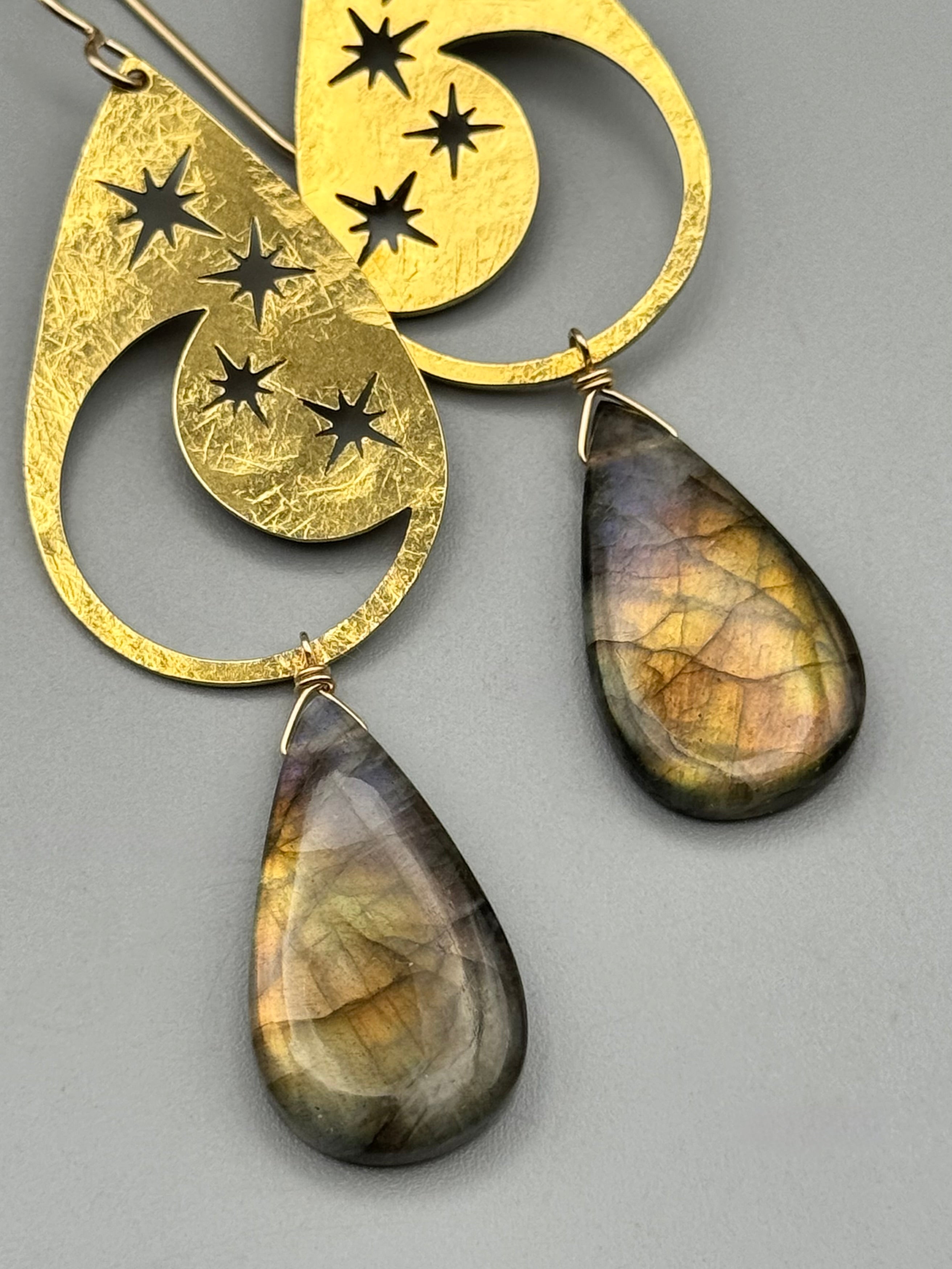 •CELESTINE• golden labradorite tear + gold earrings
