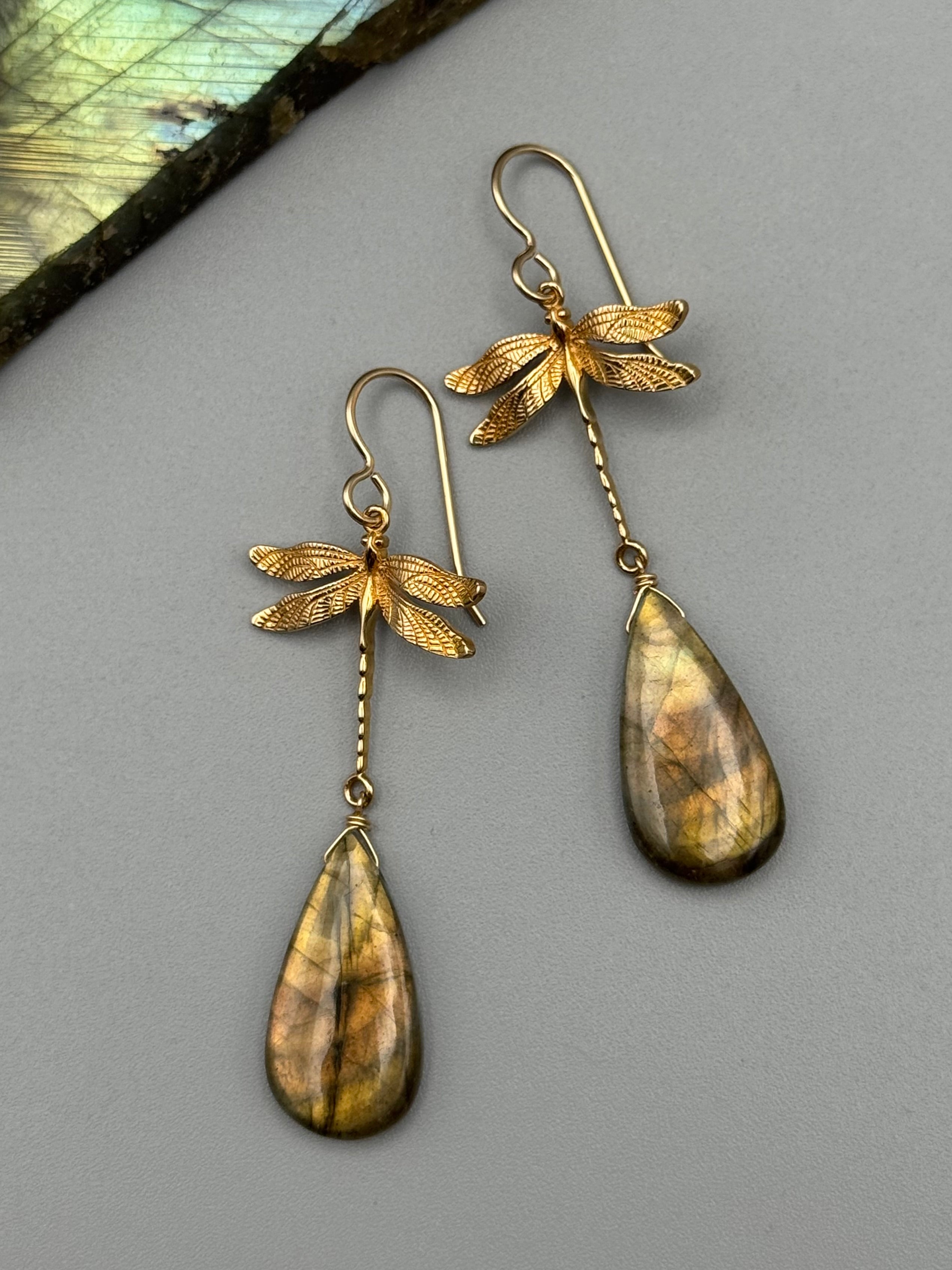 •ODONATA• labradorite teardrop + gold earrings