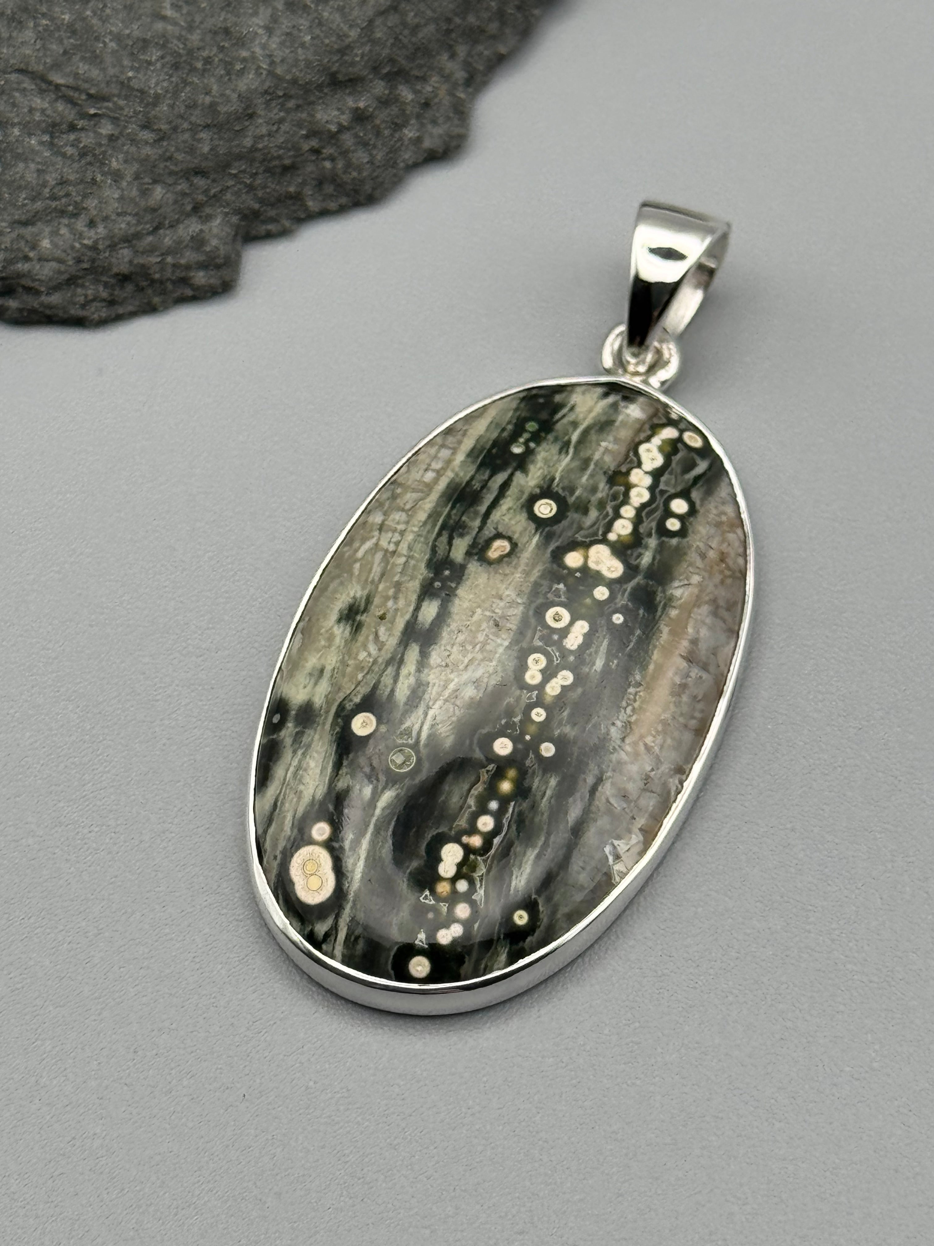 •OCEAN JASPER - OVAL• sterling silver pendant