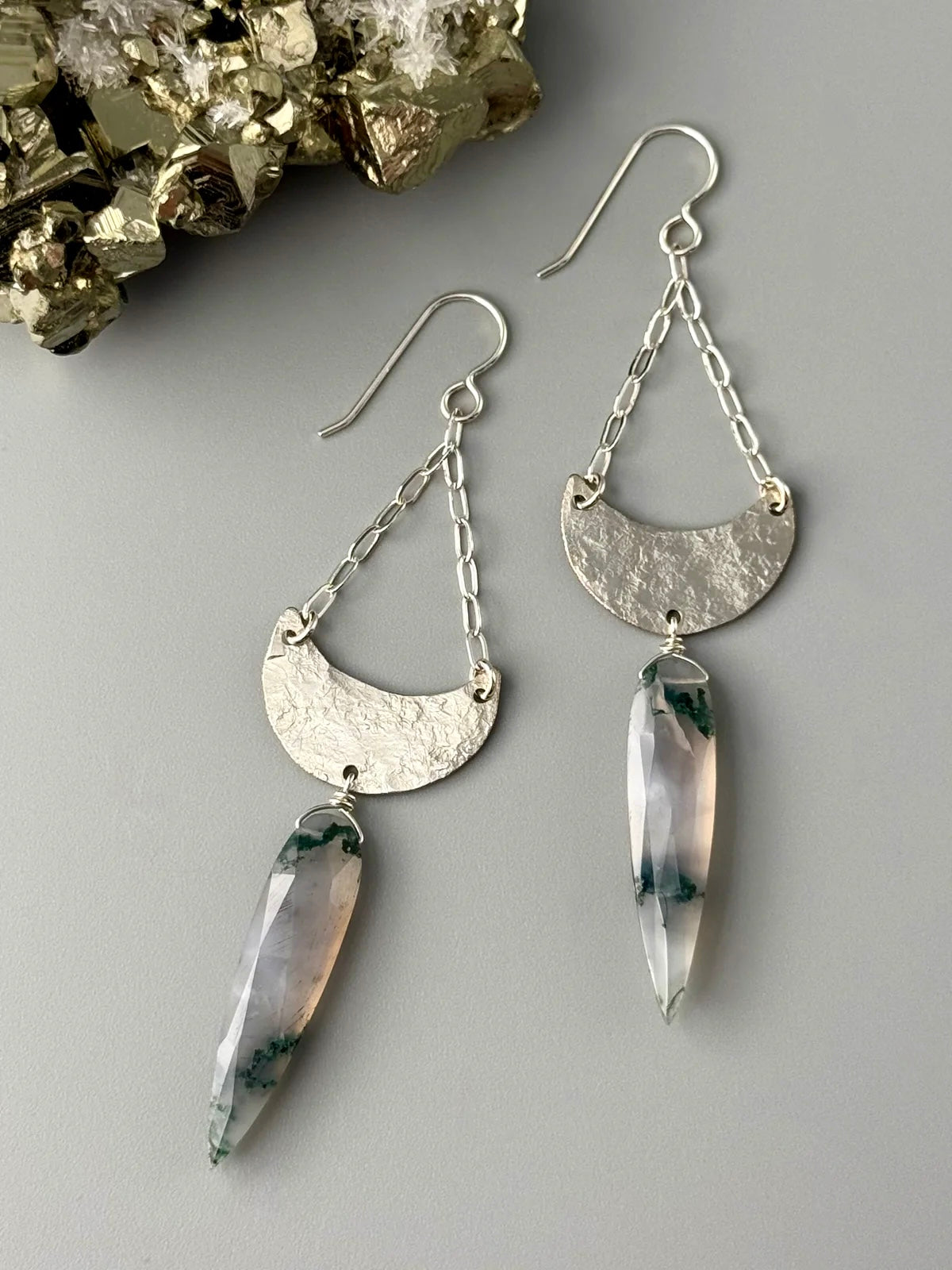 •MOON SHADOW SWING• moss agate + silver earrings