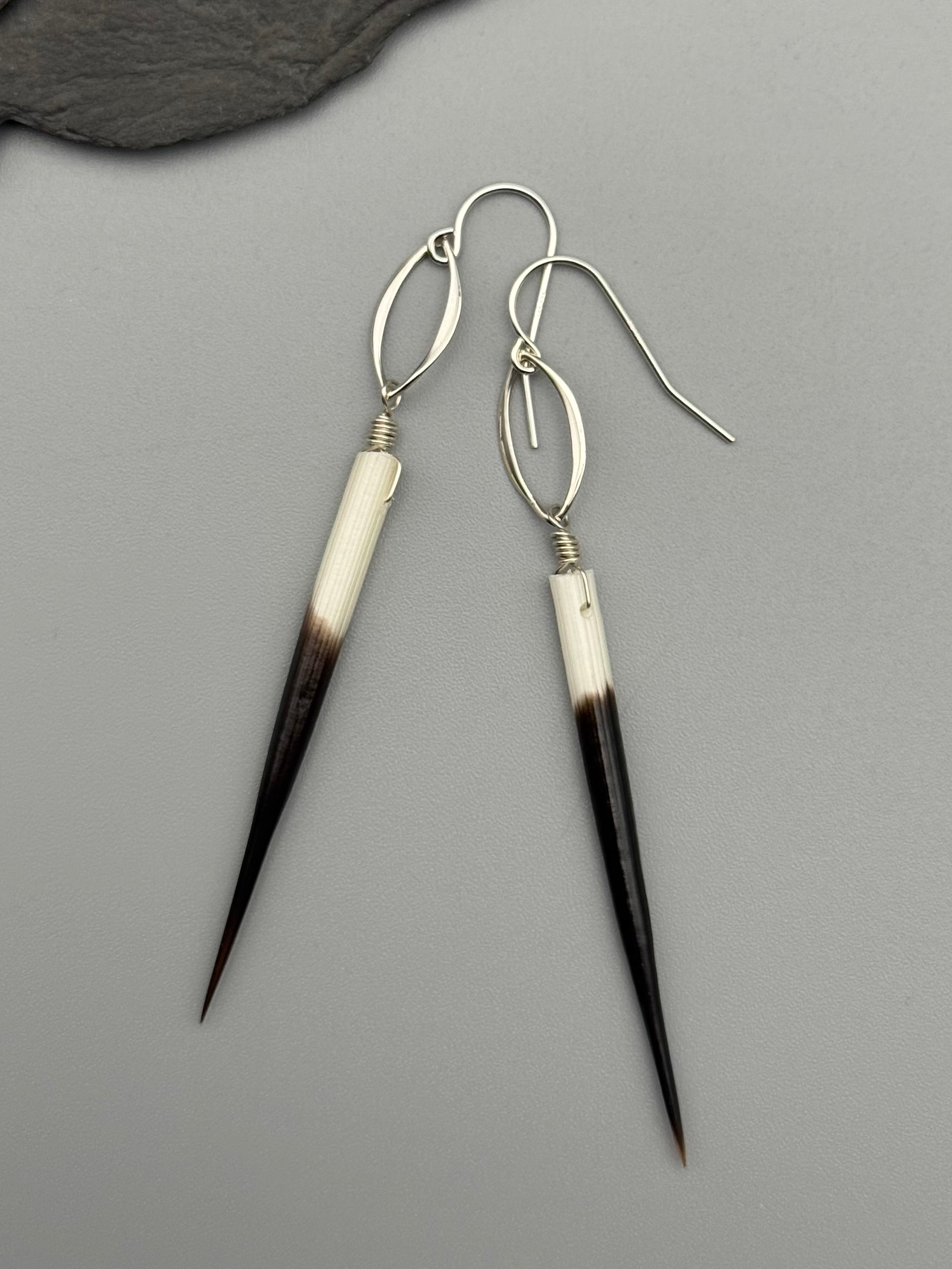 •MARQUISE• porcupine quill + silver earrings