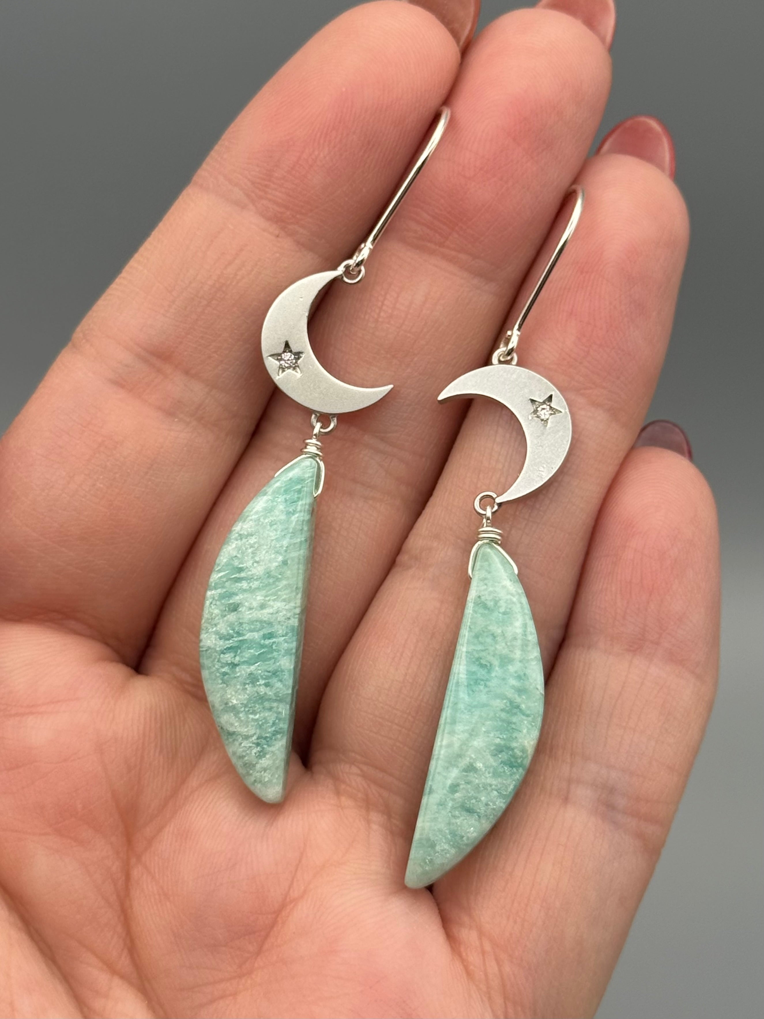 •CRYSTAL CRESCENT• amazonite + silver earrings