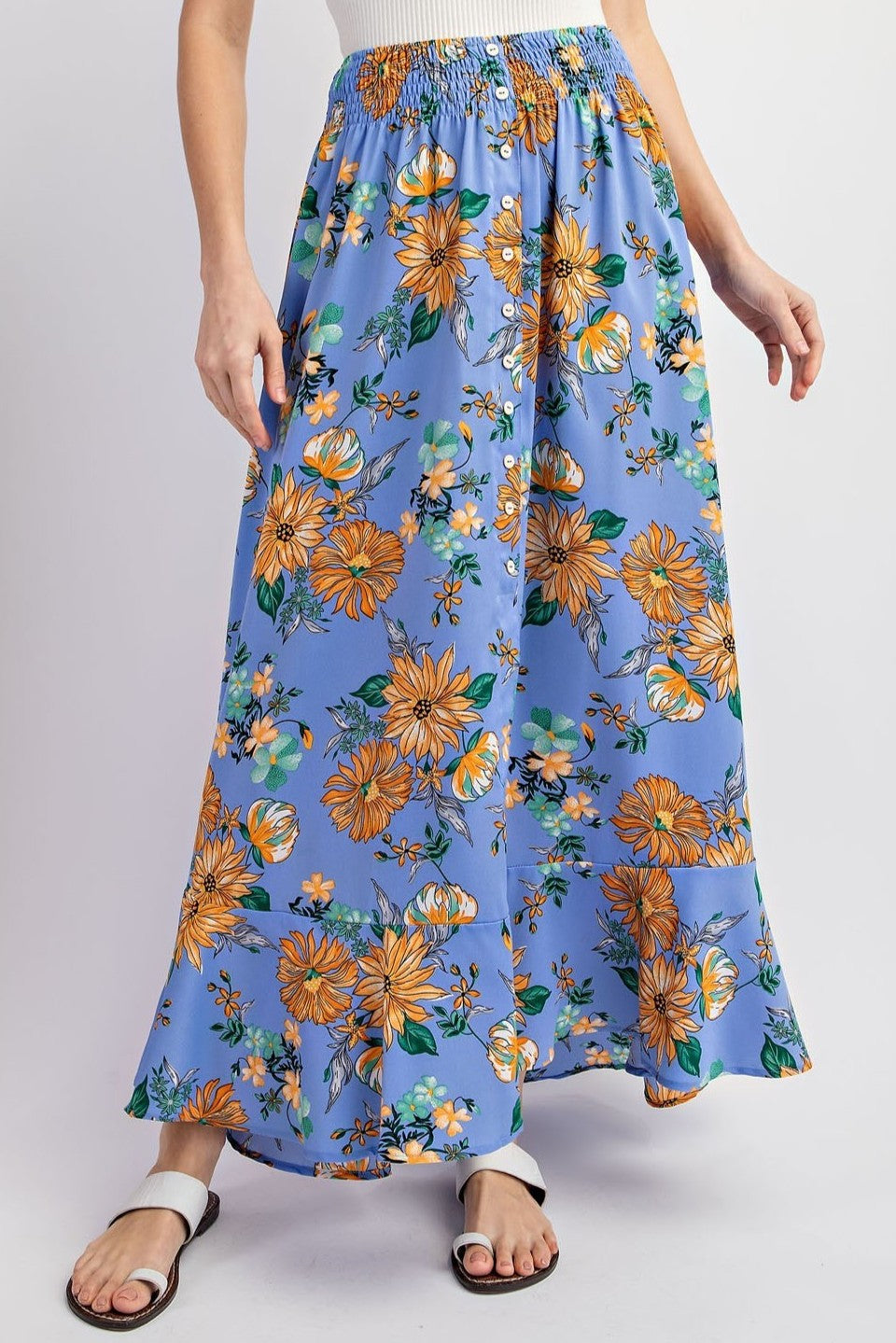•EMBER• floral smocked waist midaxi skirt