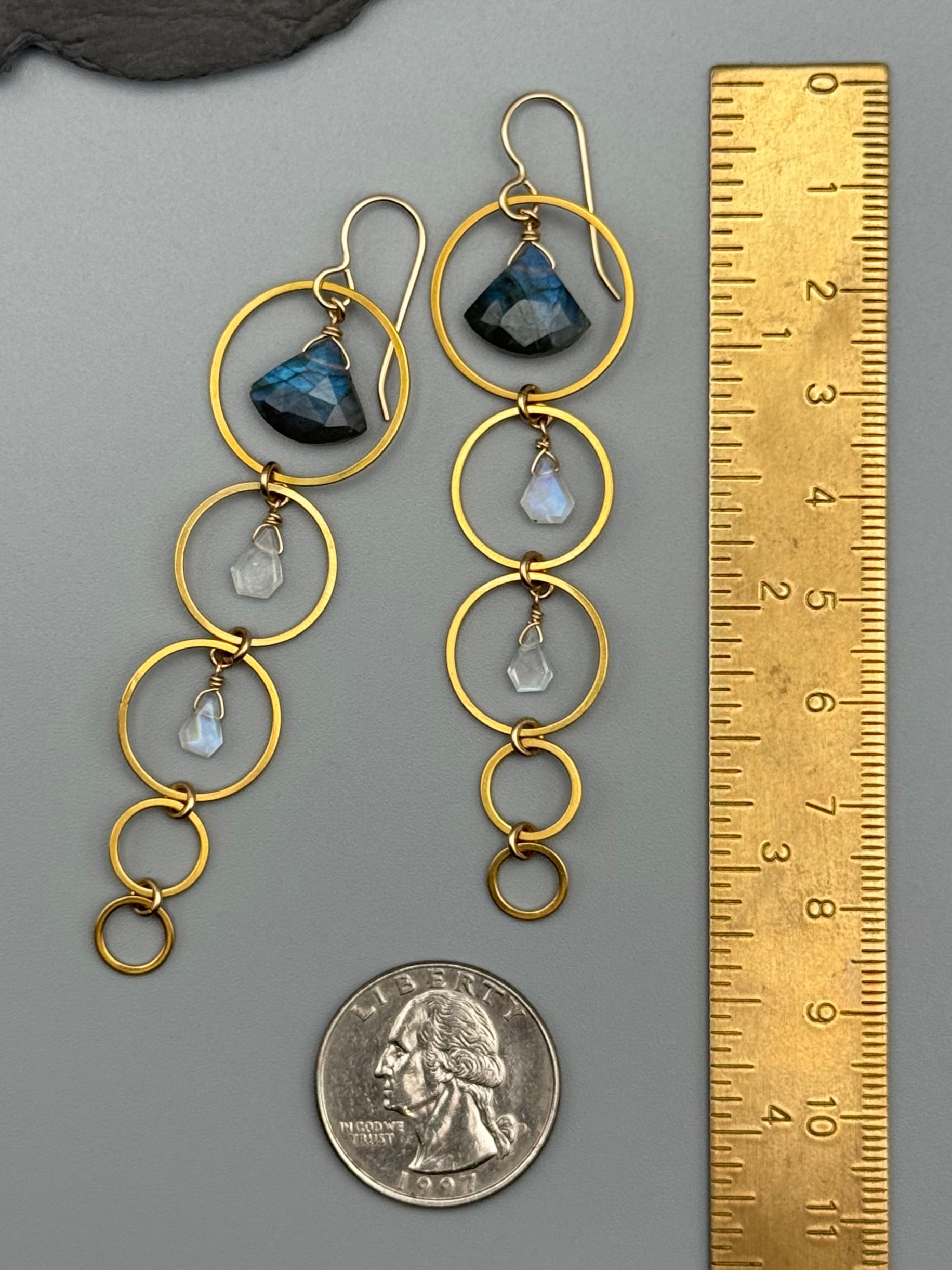 •10 OF CUPS• labradorite + rainbow moonstone gold earrings