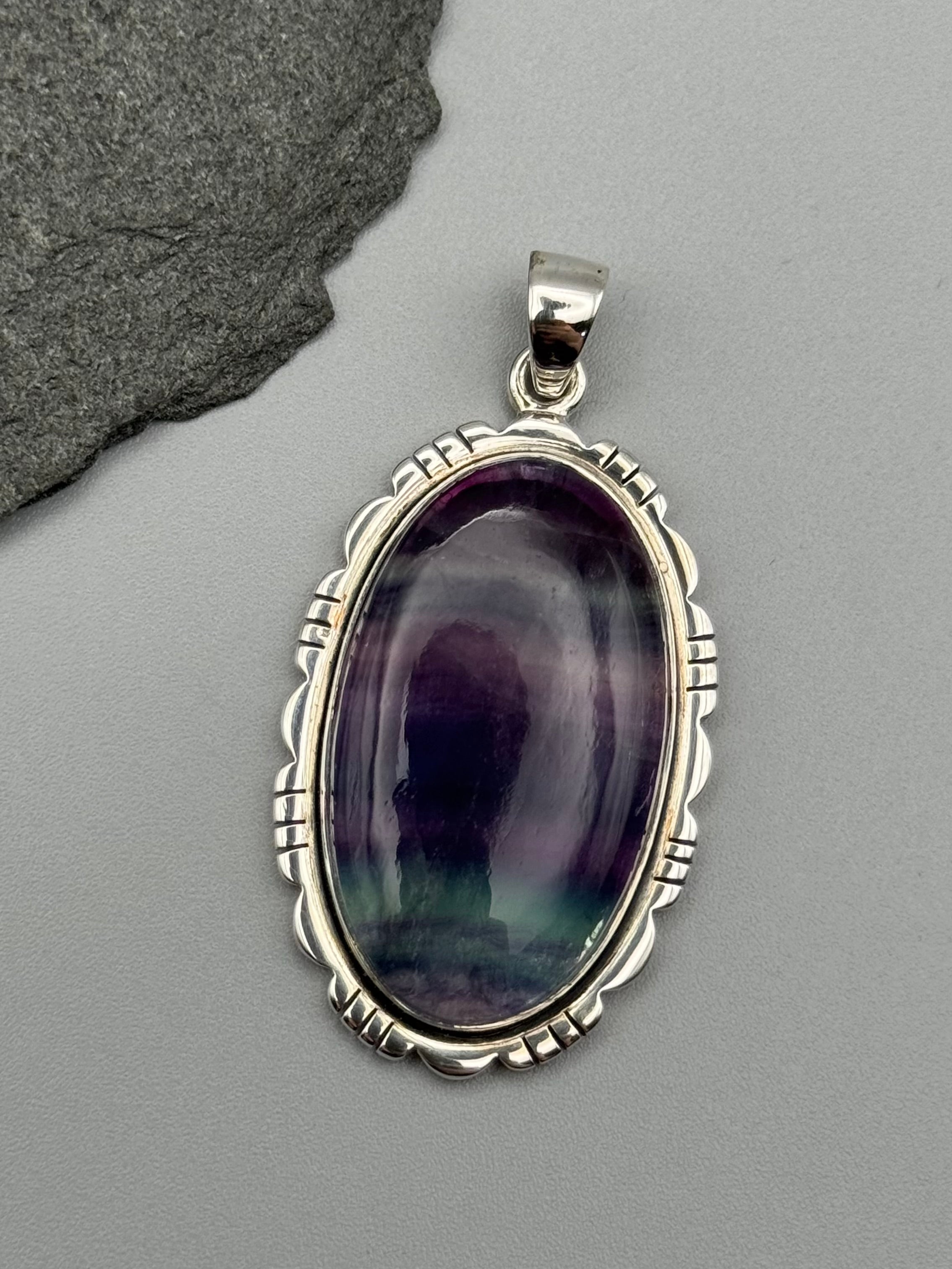 •FLUORITE - OVAL FRAME 3• sterling silver pendant
