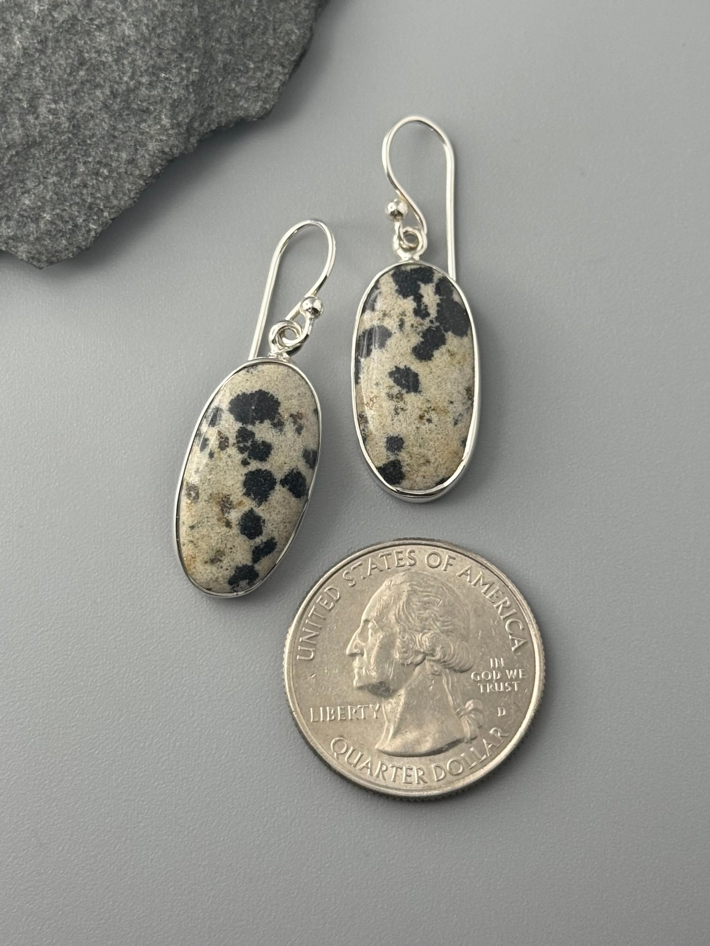 •DALMATIAN JASPER - OVAL• silver dangle earrings