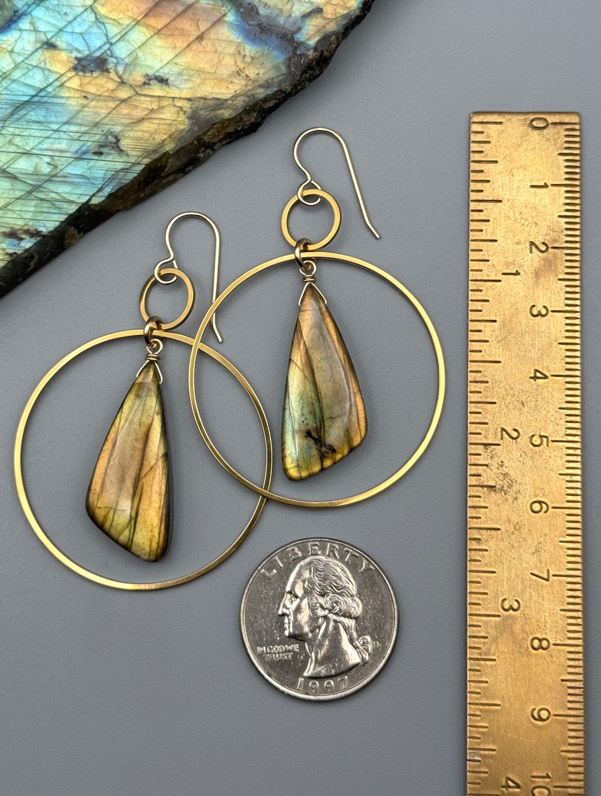 •EQUA-LUNA• golden labradorite wing + gold earrings