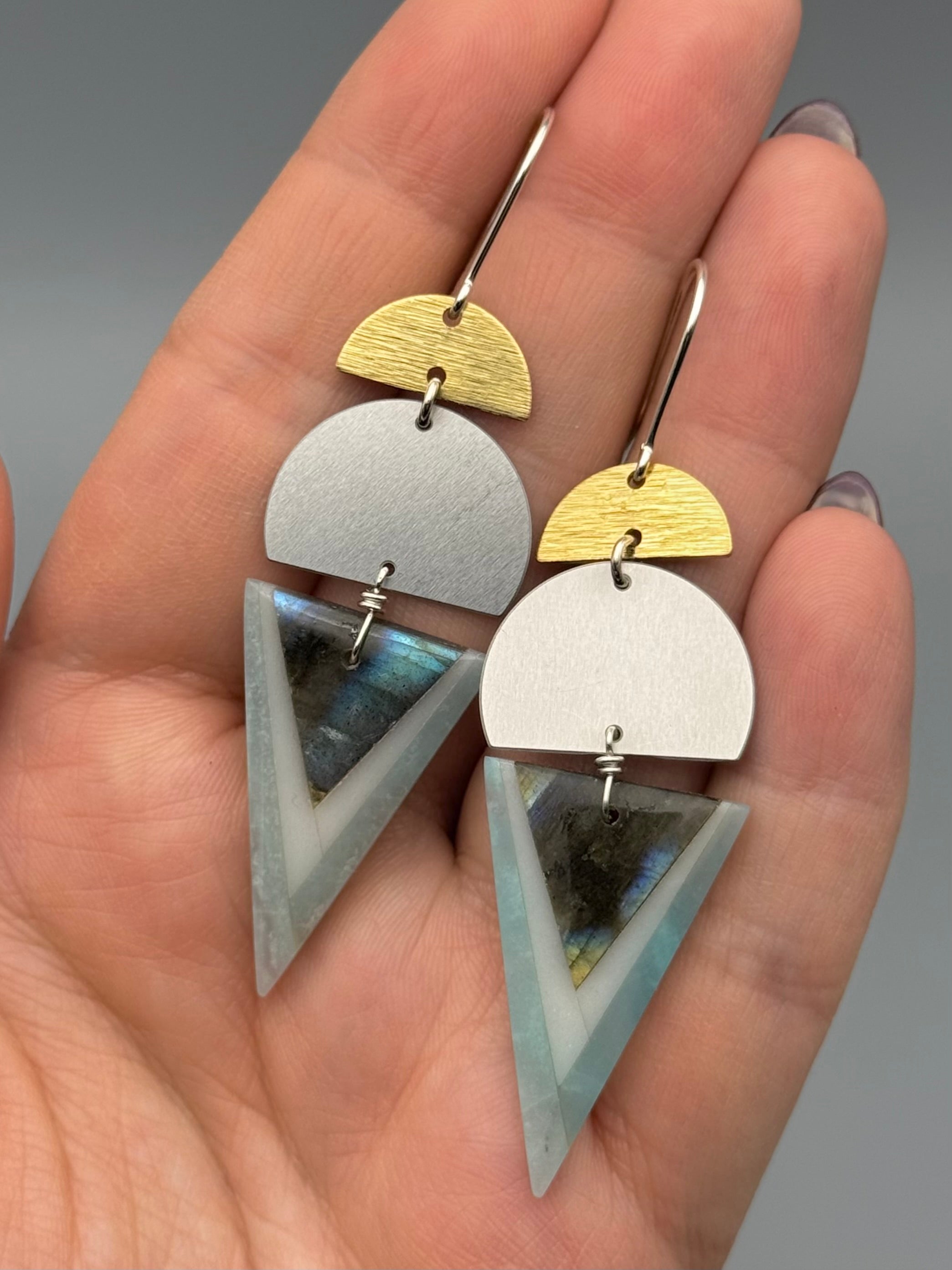 •MOON STACK• intarsia + mixed metal earrings