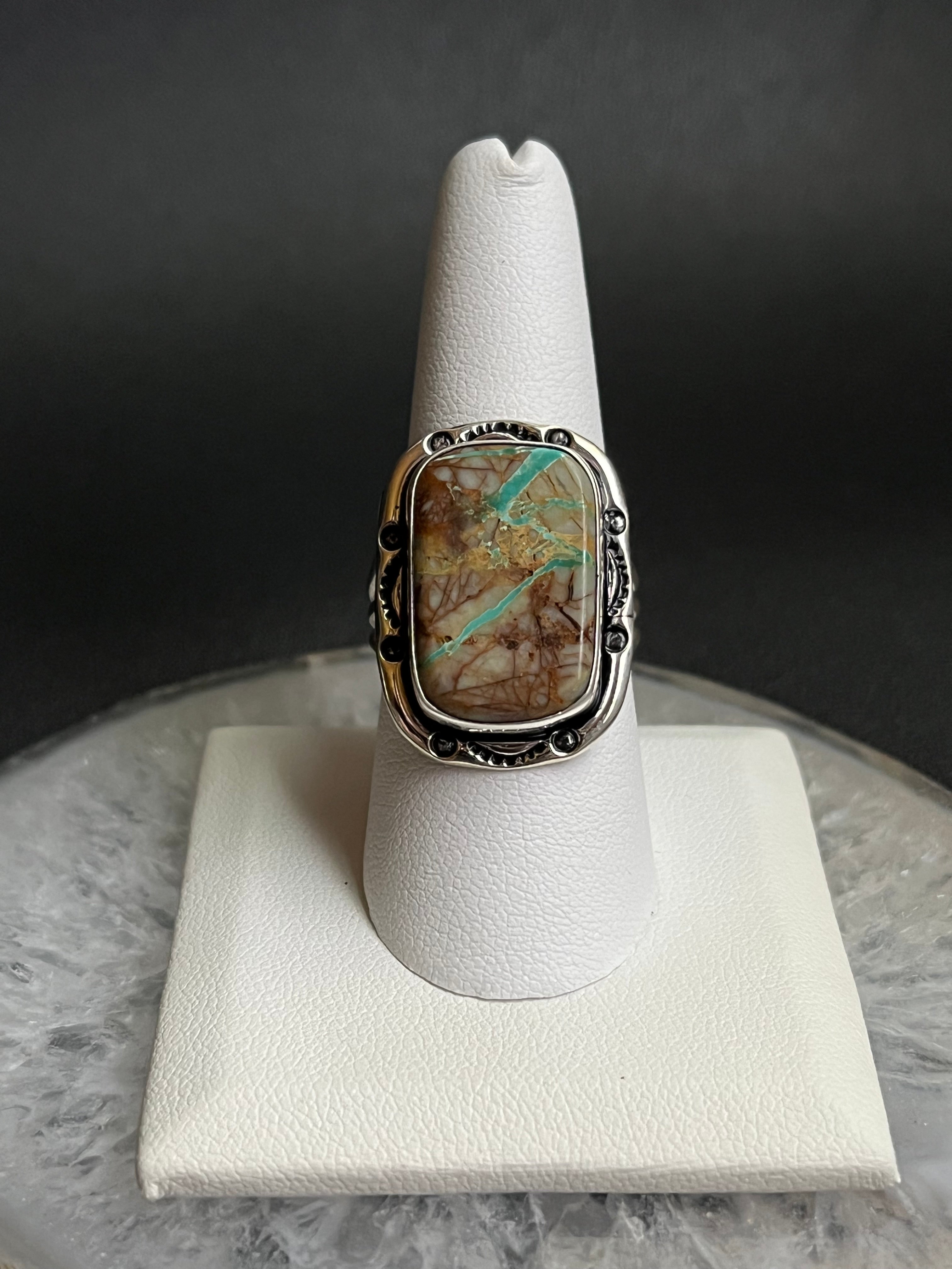 •BOULDER TURQUOISE• Navajo silver ring (size 9.25)