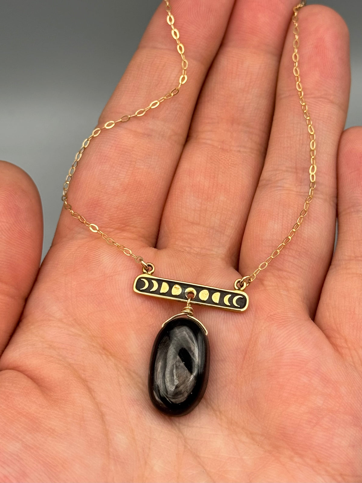 •NYX• hypersthene + gold necklace (17"-19" long)