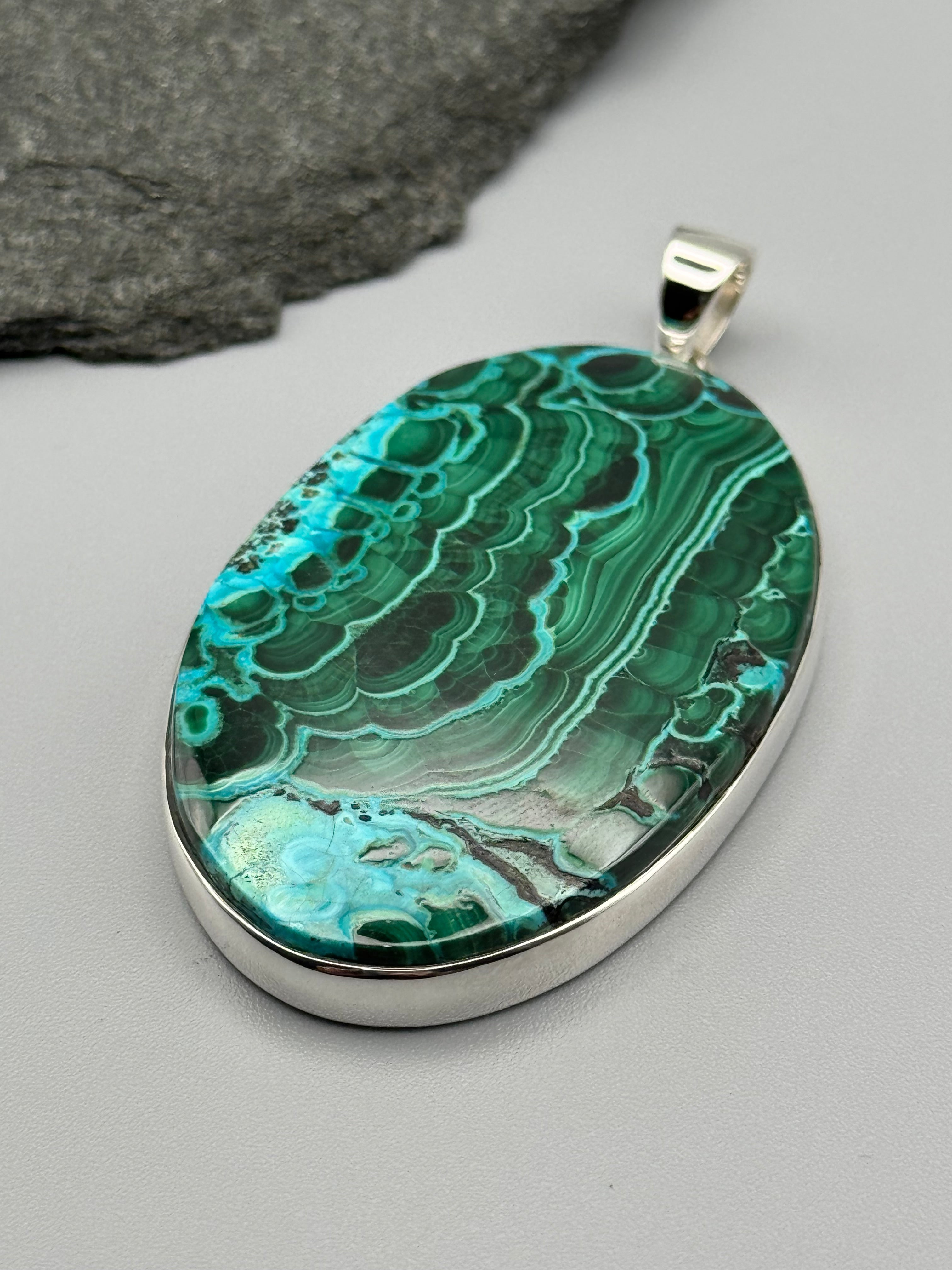 •MALACHITE CHRYSOCOLLA - LARGE OVAL• sterling silver pendant