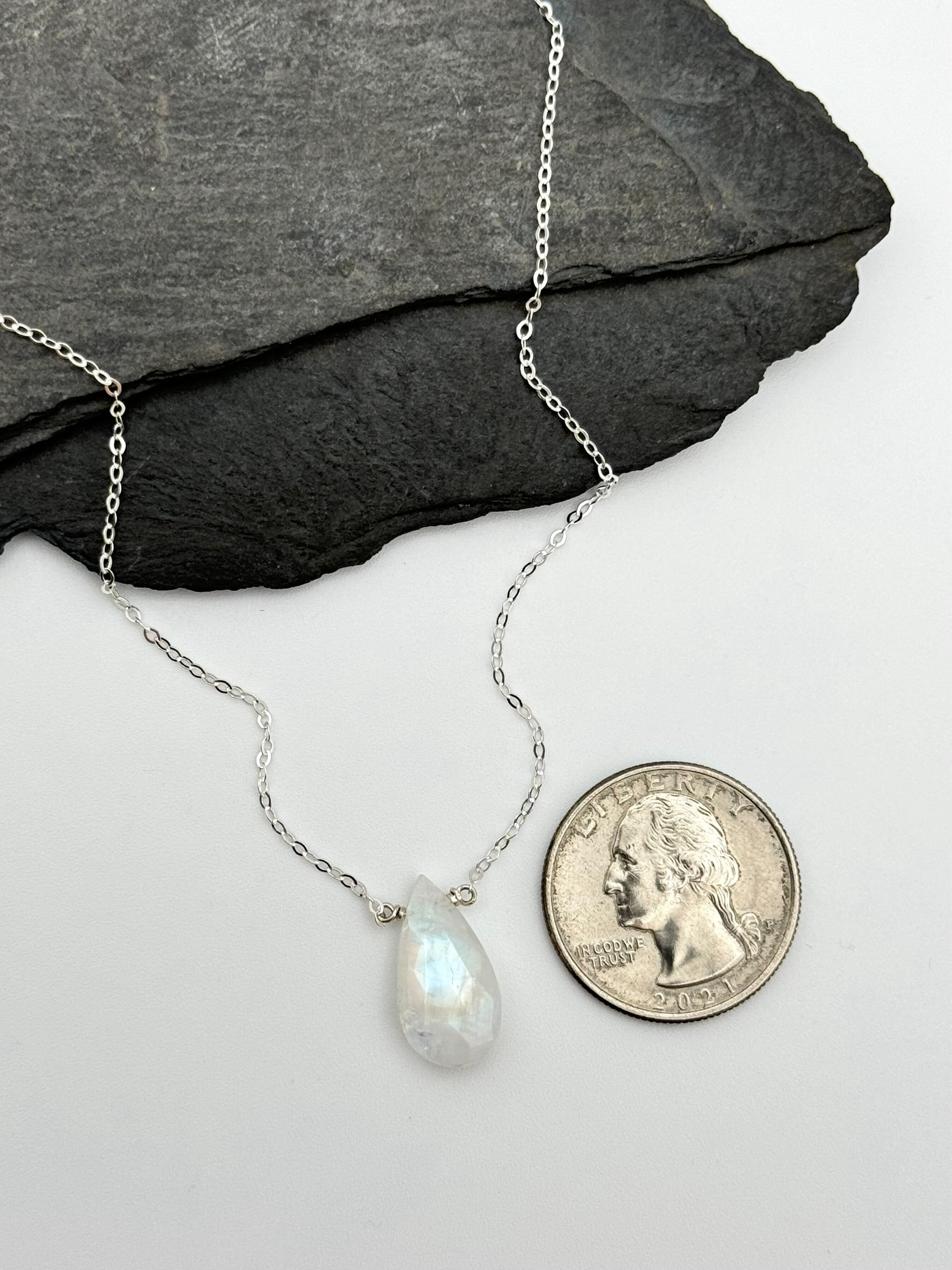 •STRAY• faceted rainbow moonstone teardrop + silver necklace (various lengths)