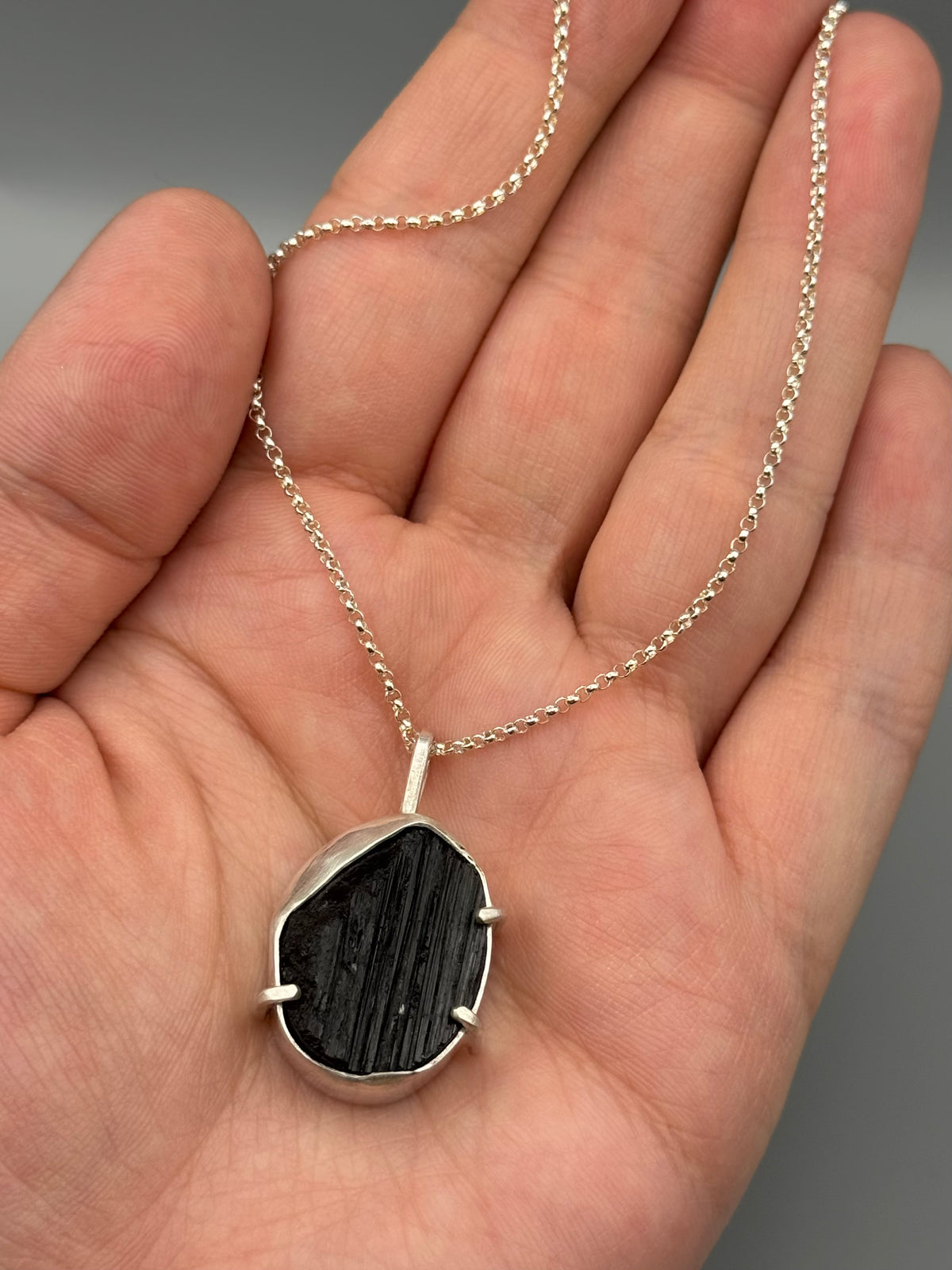 •CAIRN• black tourmaline + silver necklace (18" - 21" long)