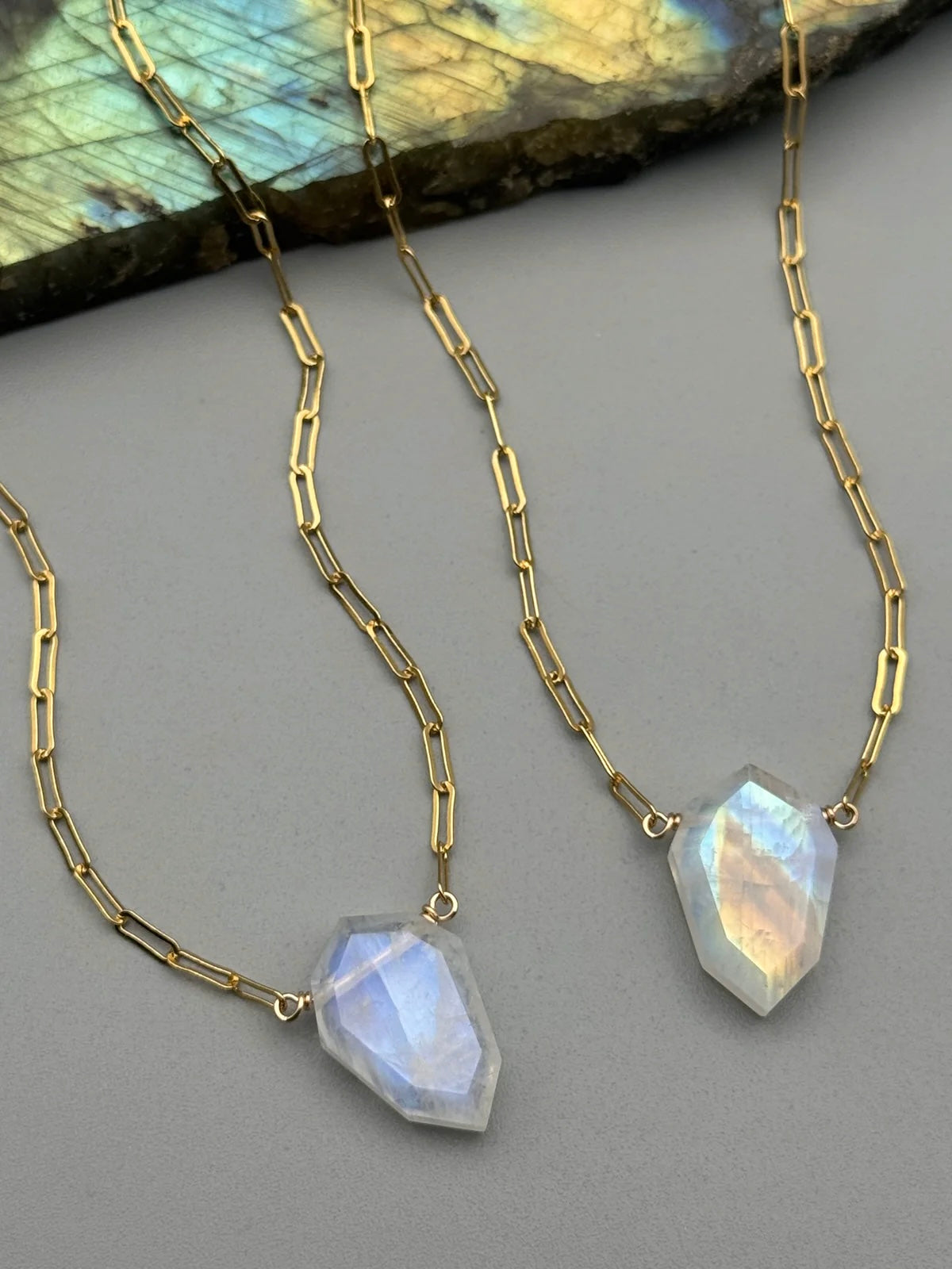 •AEON• rainbow moonstone lil’petal + gold necklace (various lengths)