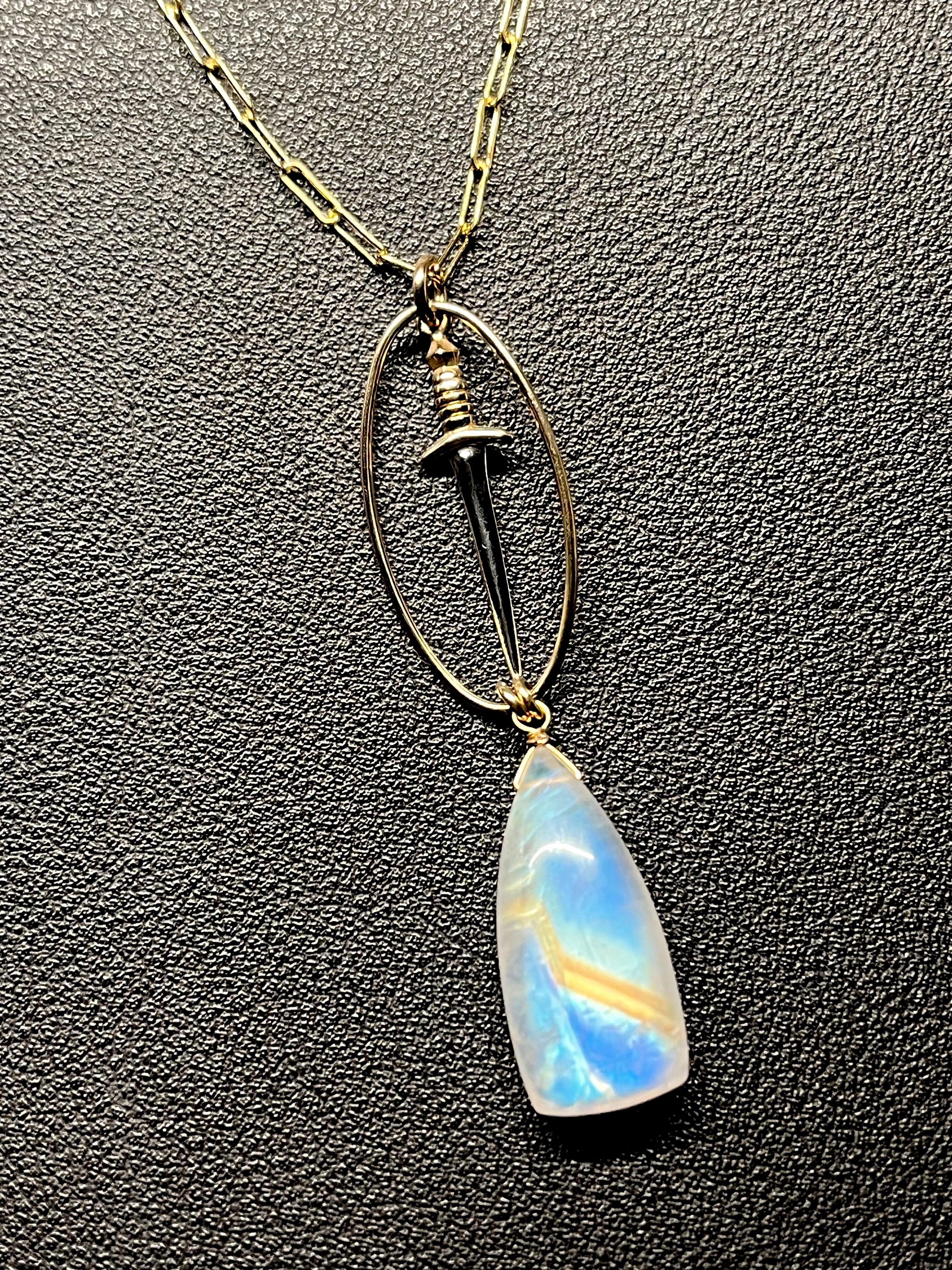 •NYX• rainbow moonstone + dagger + mixed metal necklace (18"-20")
