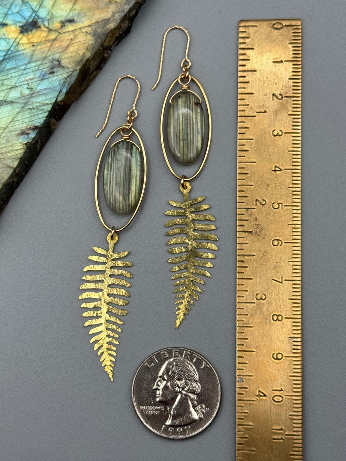 •FERNGULLY• golden labradorite oval + gold earrings