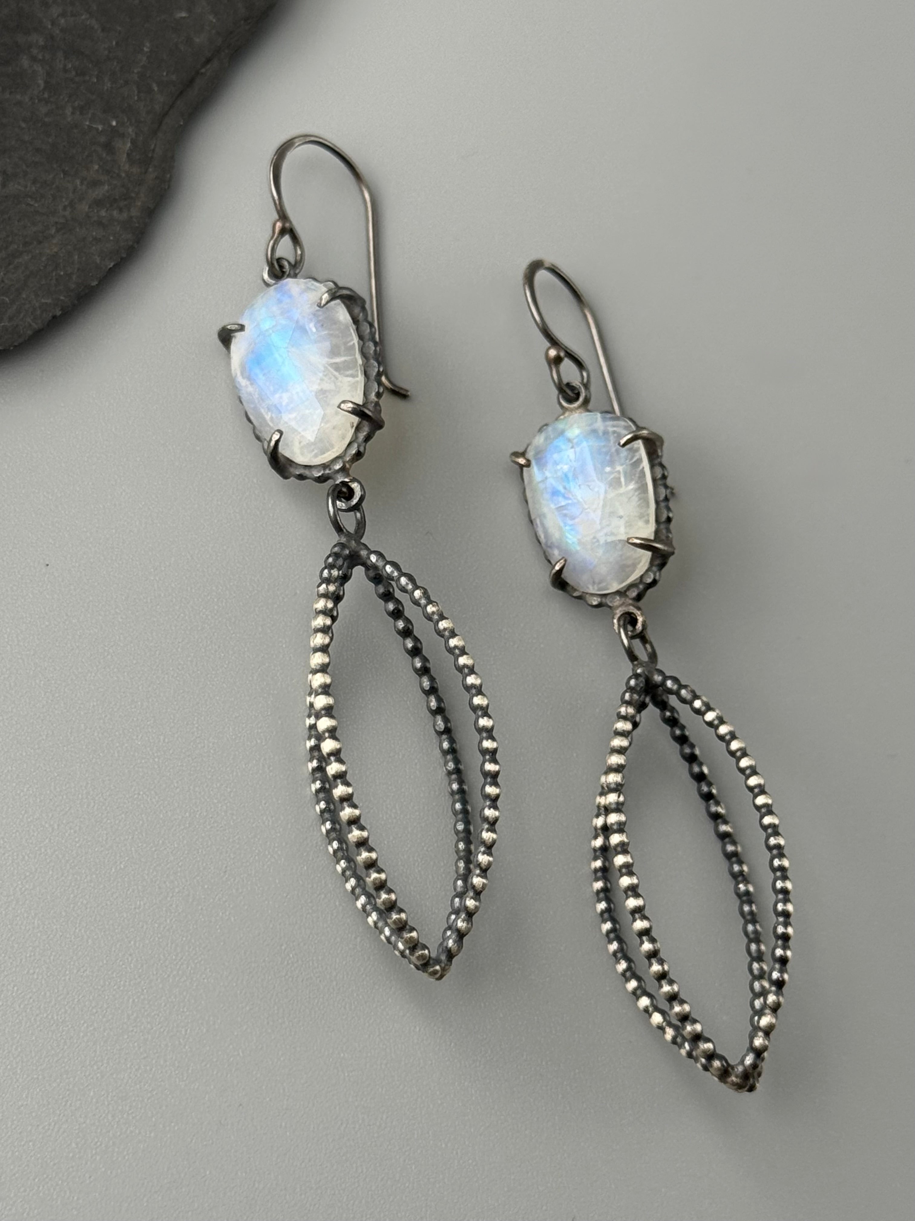 •VESSEL• rainbow moonstone+ silver dangle earrings