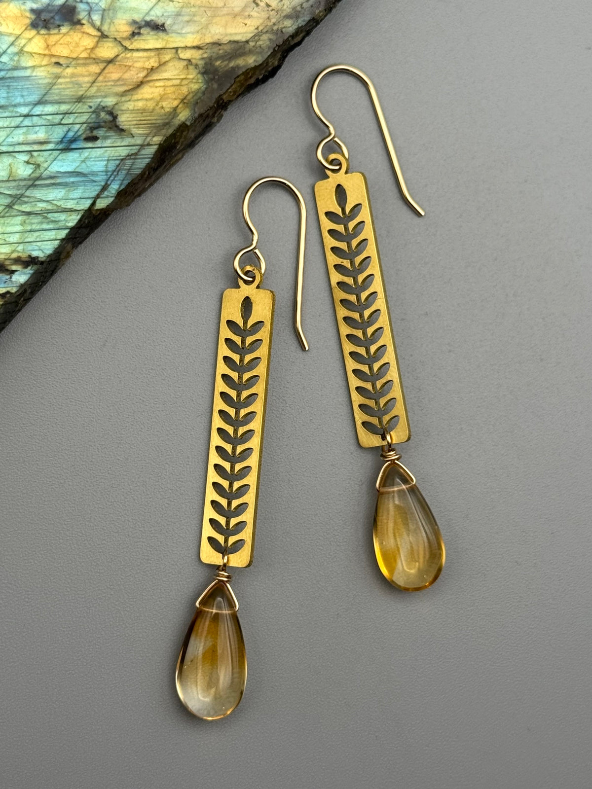 •PROTEA• citrine teardrop + gold earrings