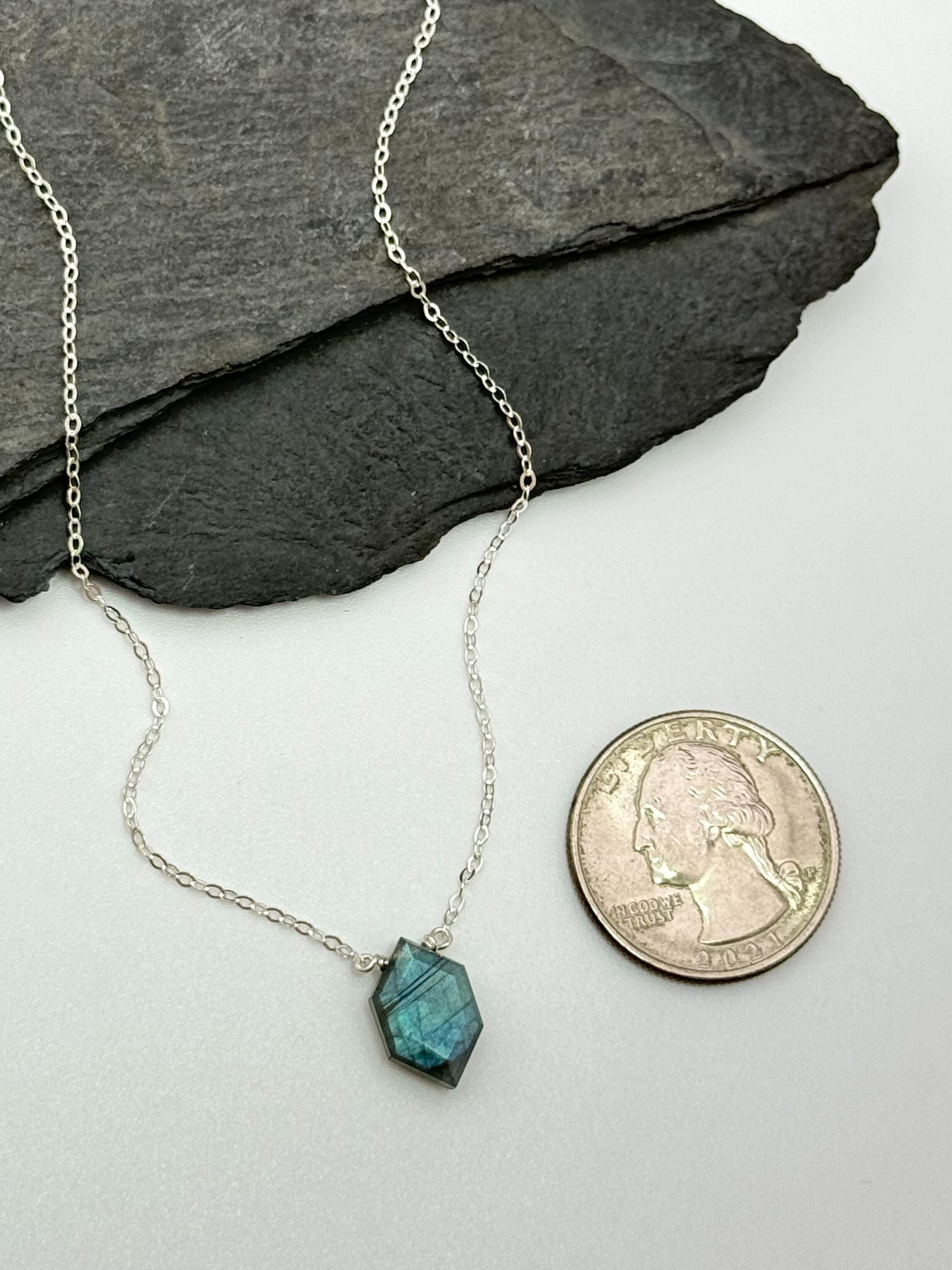 •STRAY• faceted labradorite lil' hex + silver necklace (various lengths)