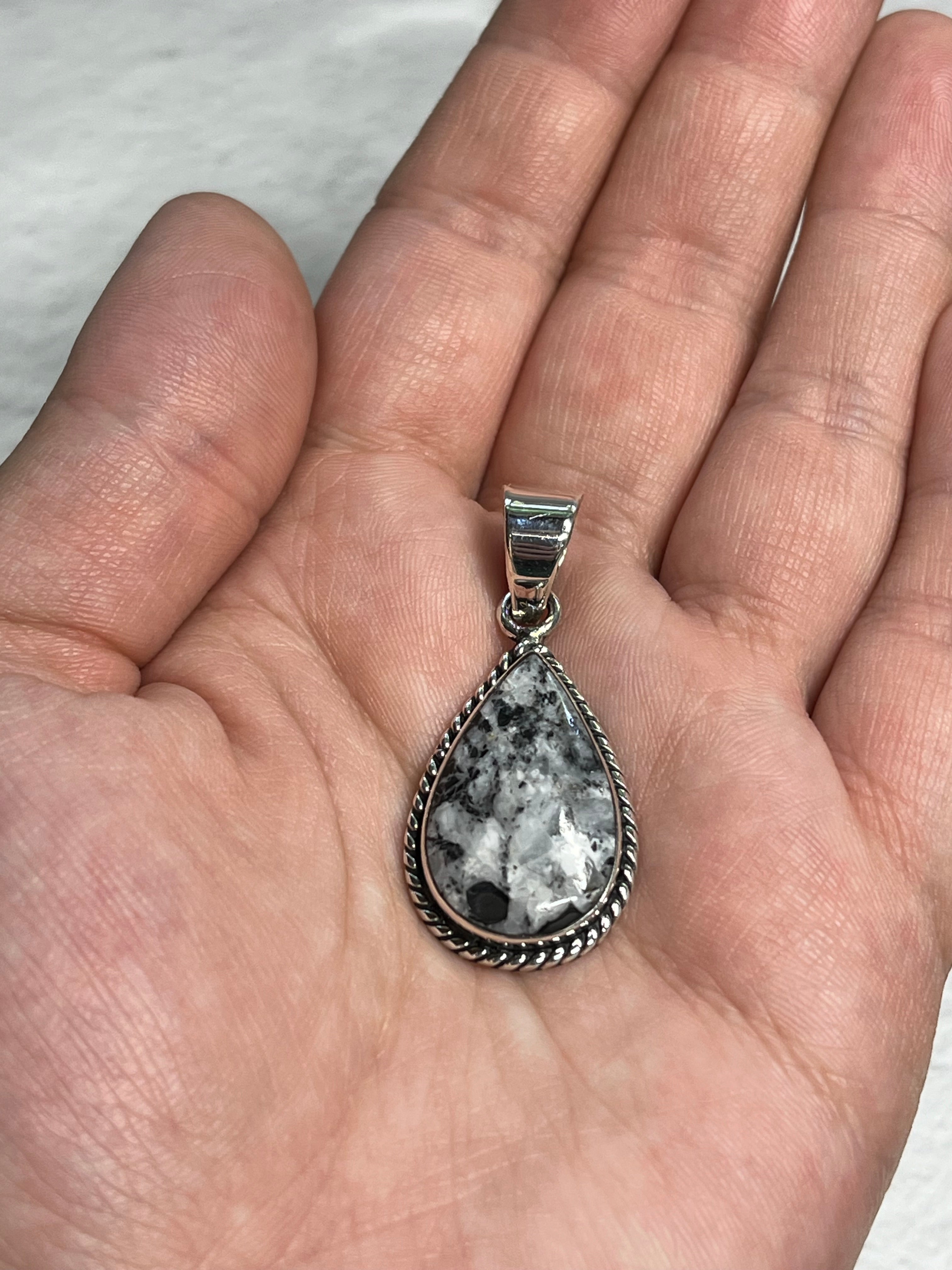 •WHITE BUFFALO TURQUOISE• Navajo silver teardrop pendant