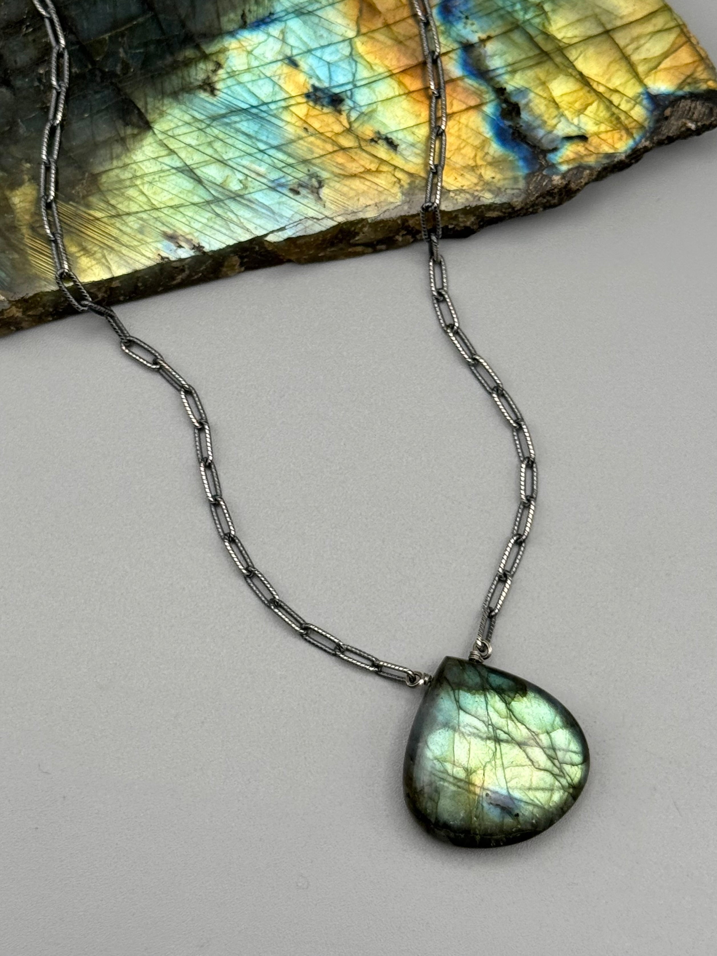 •AEON• labradorite + oxidized silver necklace (18"-20" long)
