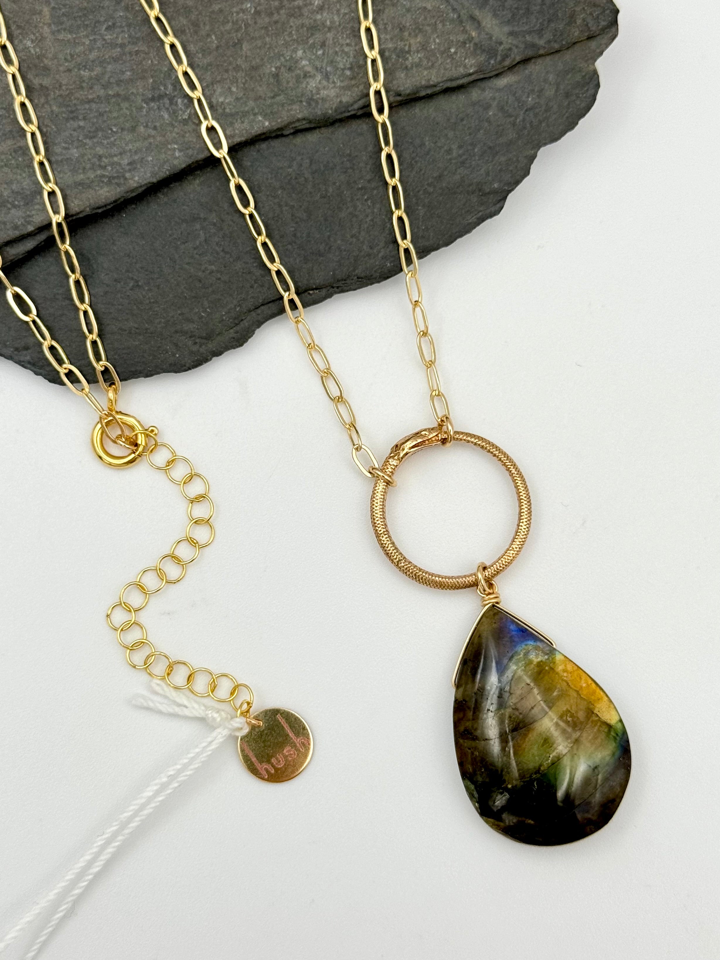 •SUEÑO• labradorite + ouroboros + gold necklace (18"-20" long)