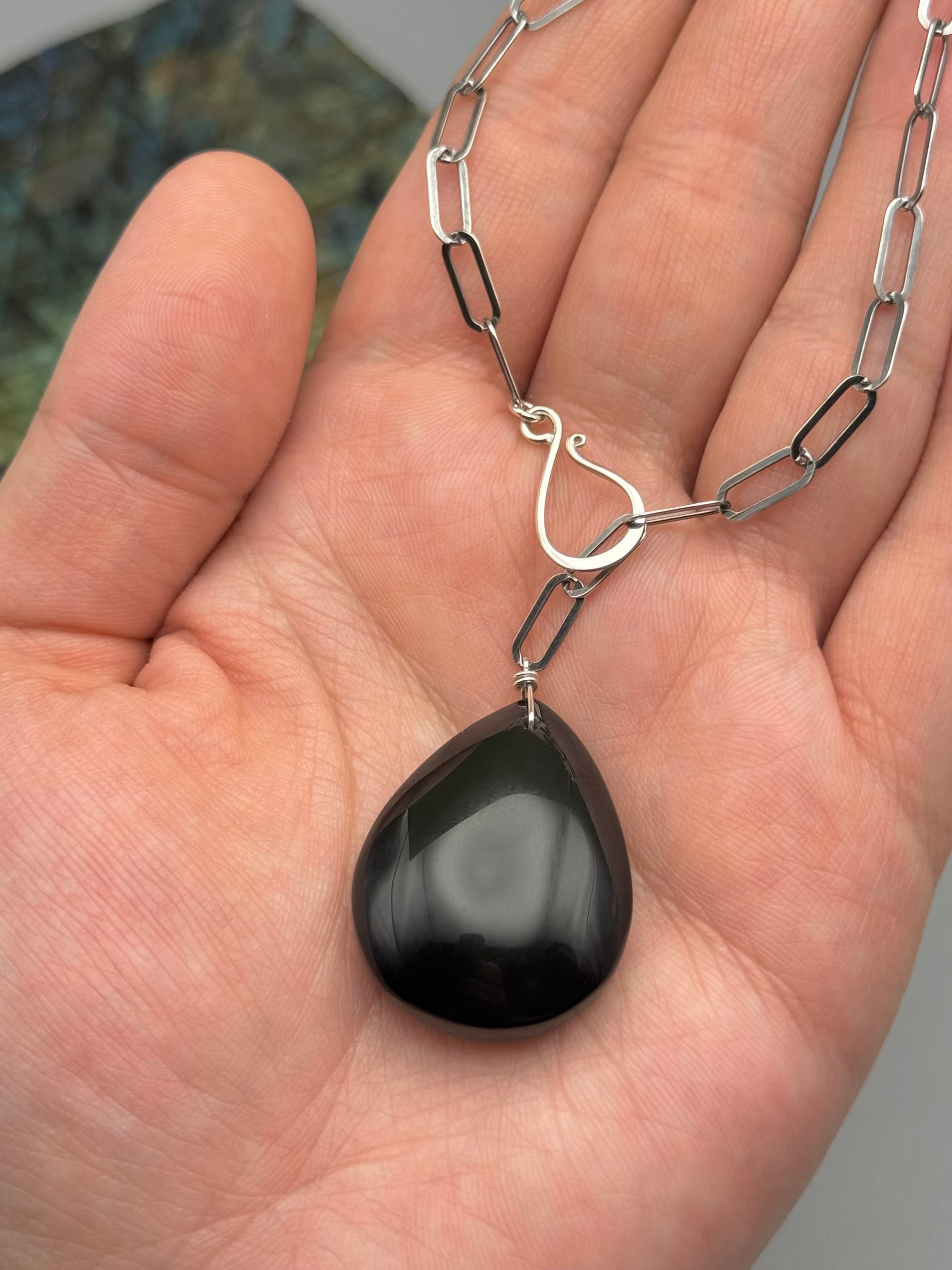 •LINKED• rainbow obsidian + silver necklace (ADJ to 19")