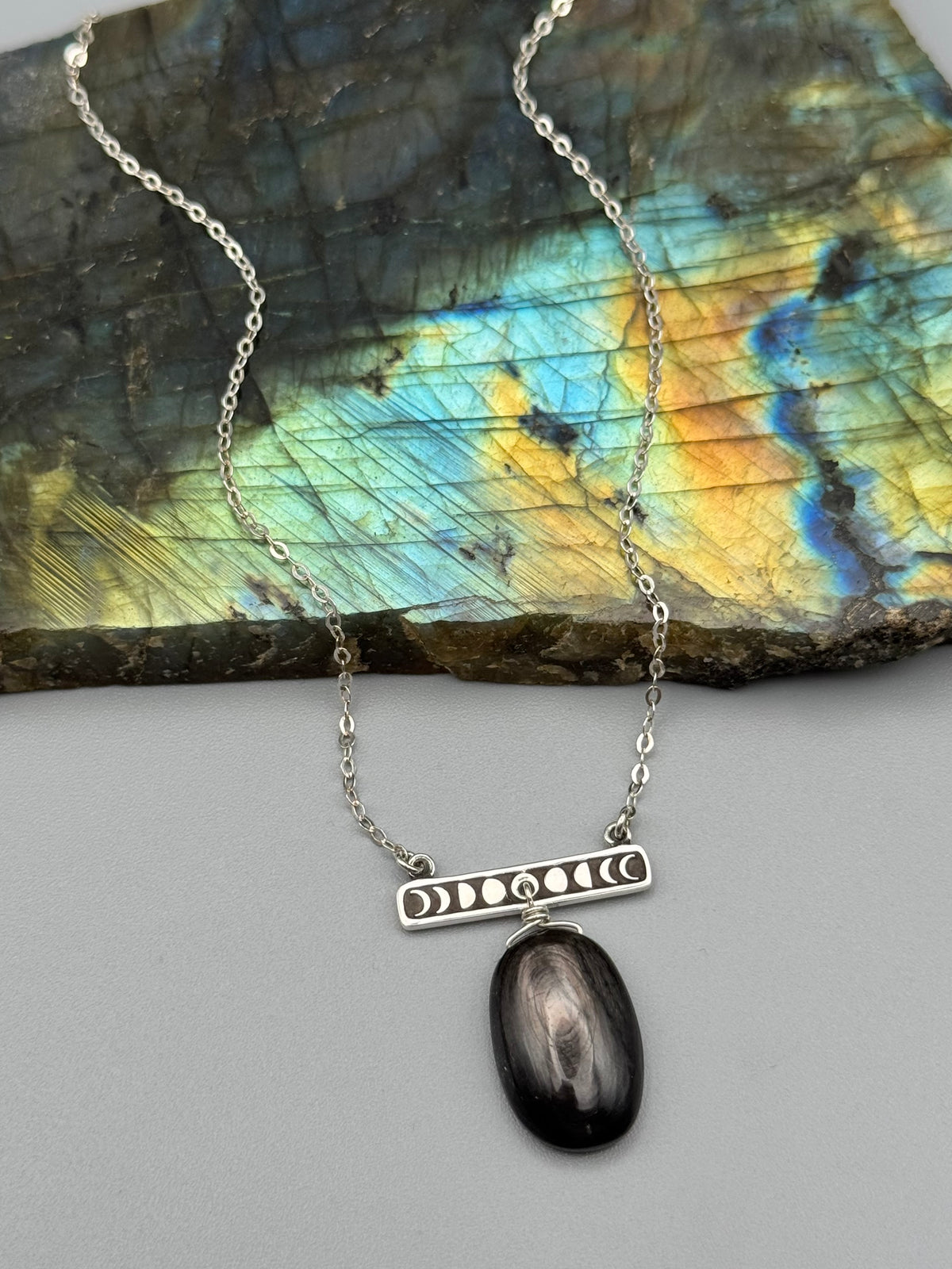 •NYX• hypersthene + silver necklace (17"-19" long)