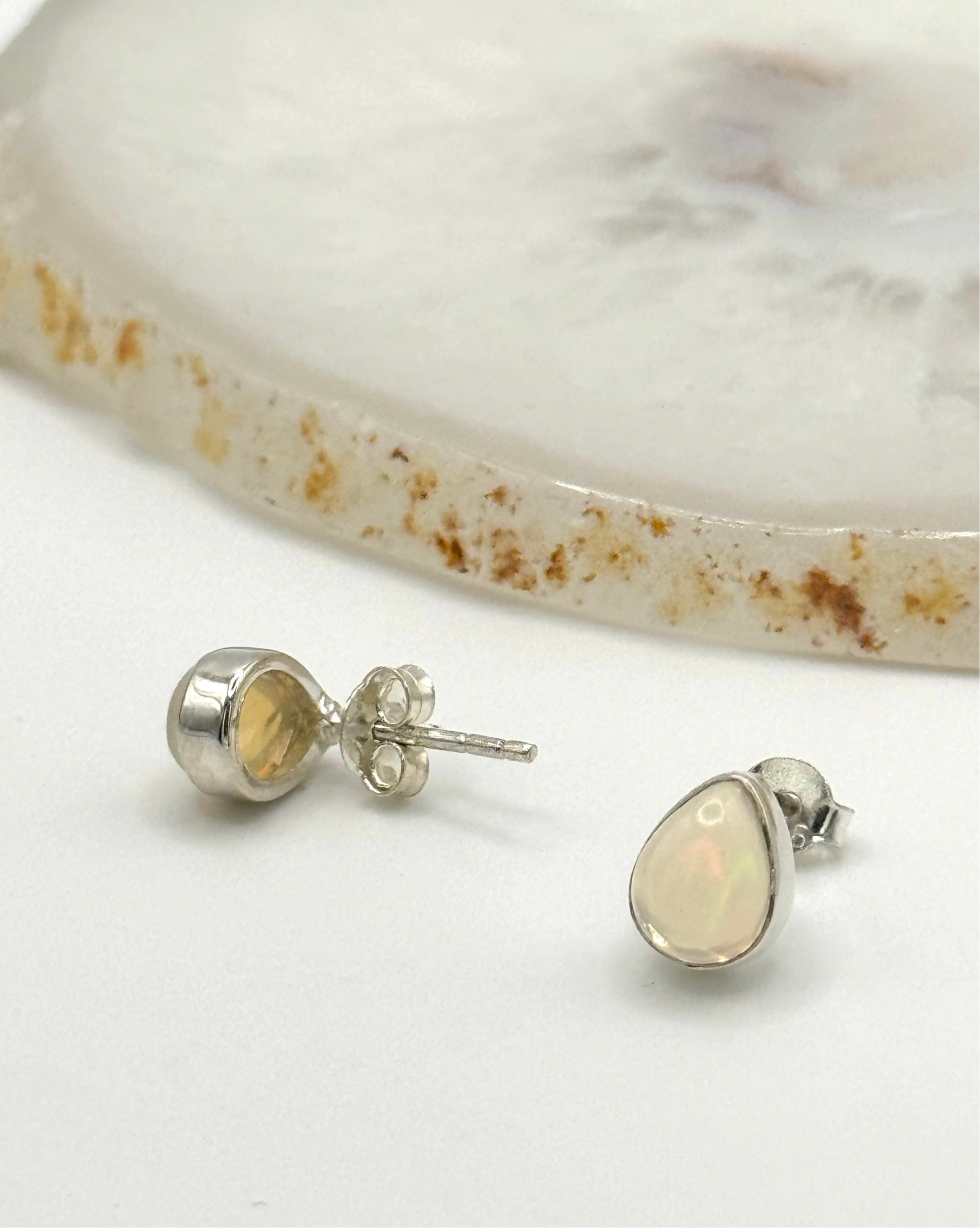 •ETHIOPIAN OPAL - LIL' TEARDROP• silver bezel set stud earrings
