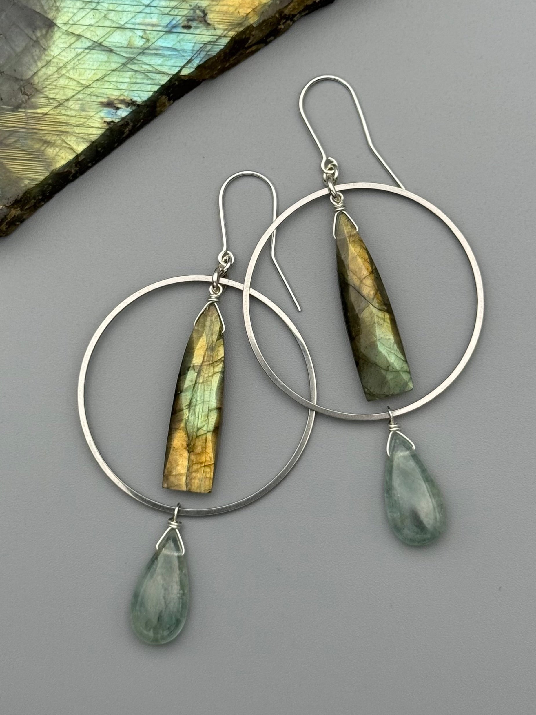•EQUA-LUNA• labradorite + aquamarine silver earrings