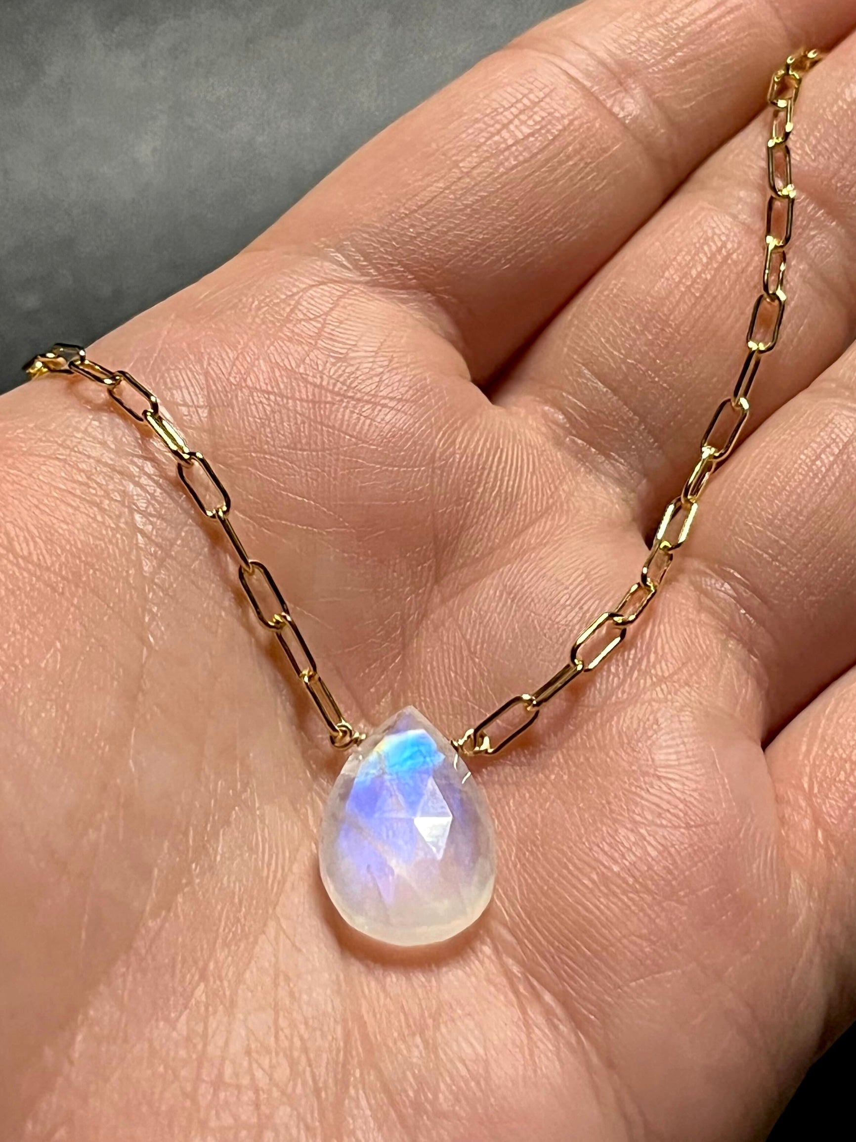 •AEON• rainbow moonstone + gold necklace (18"-20")