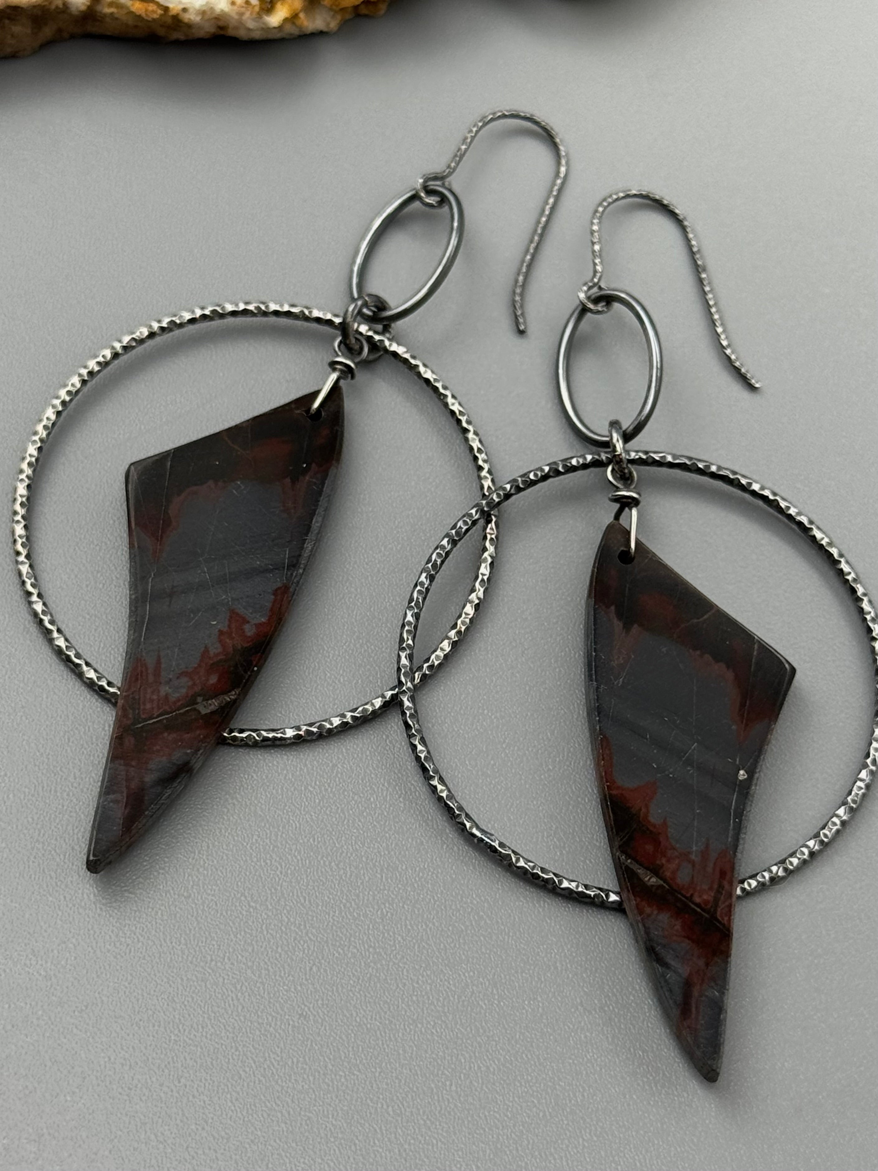 •EQUA-ORBIT• red creek jasper wing + silver earrings