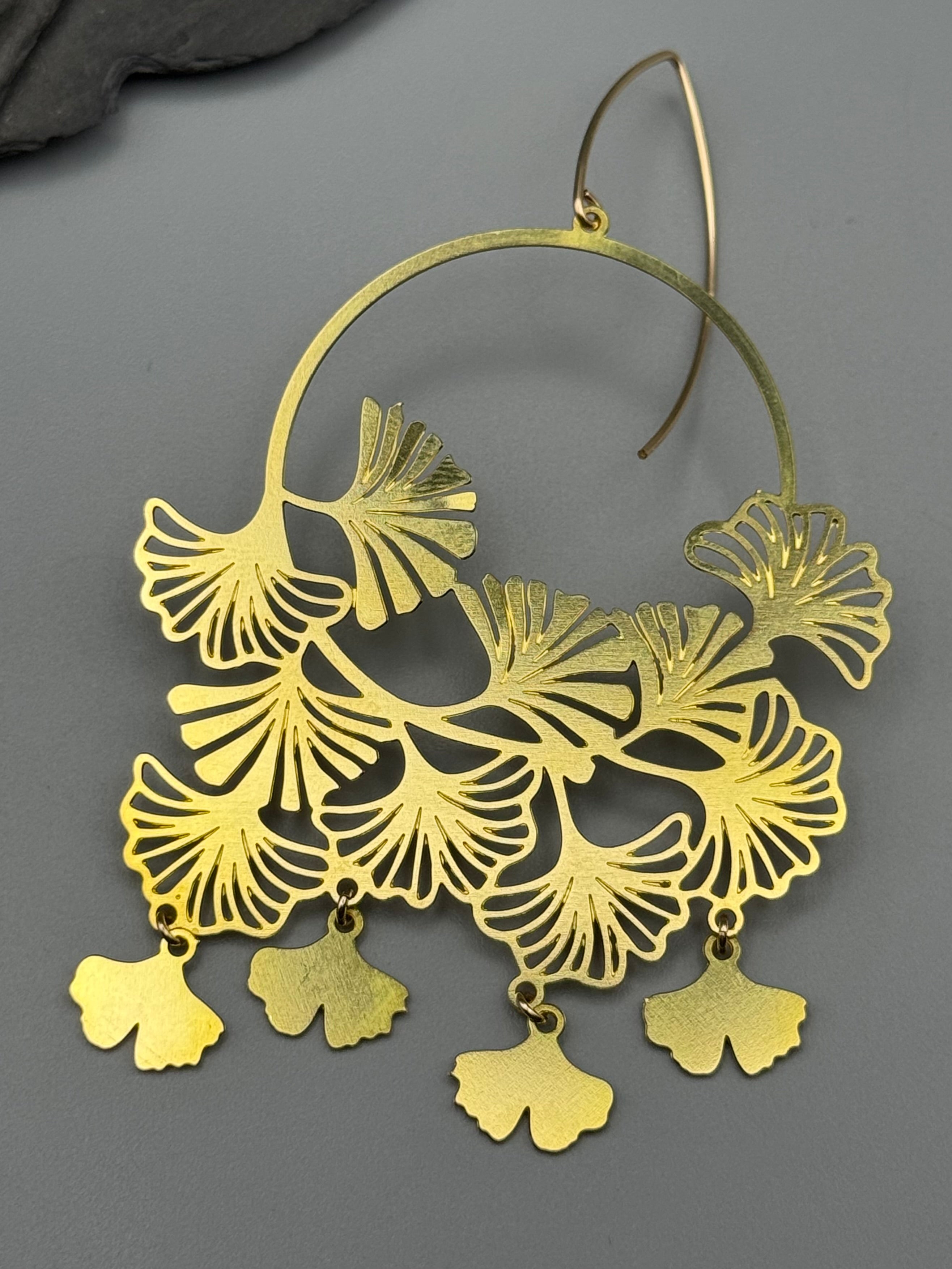 •GIGANTIC GINKGO• gold dangle earrings