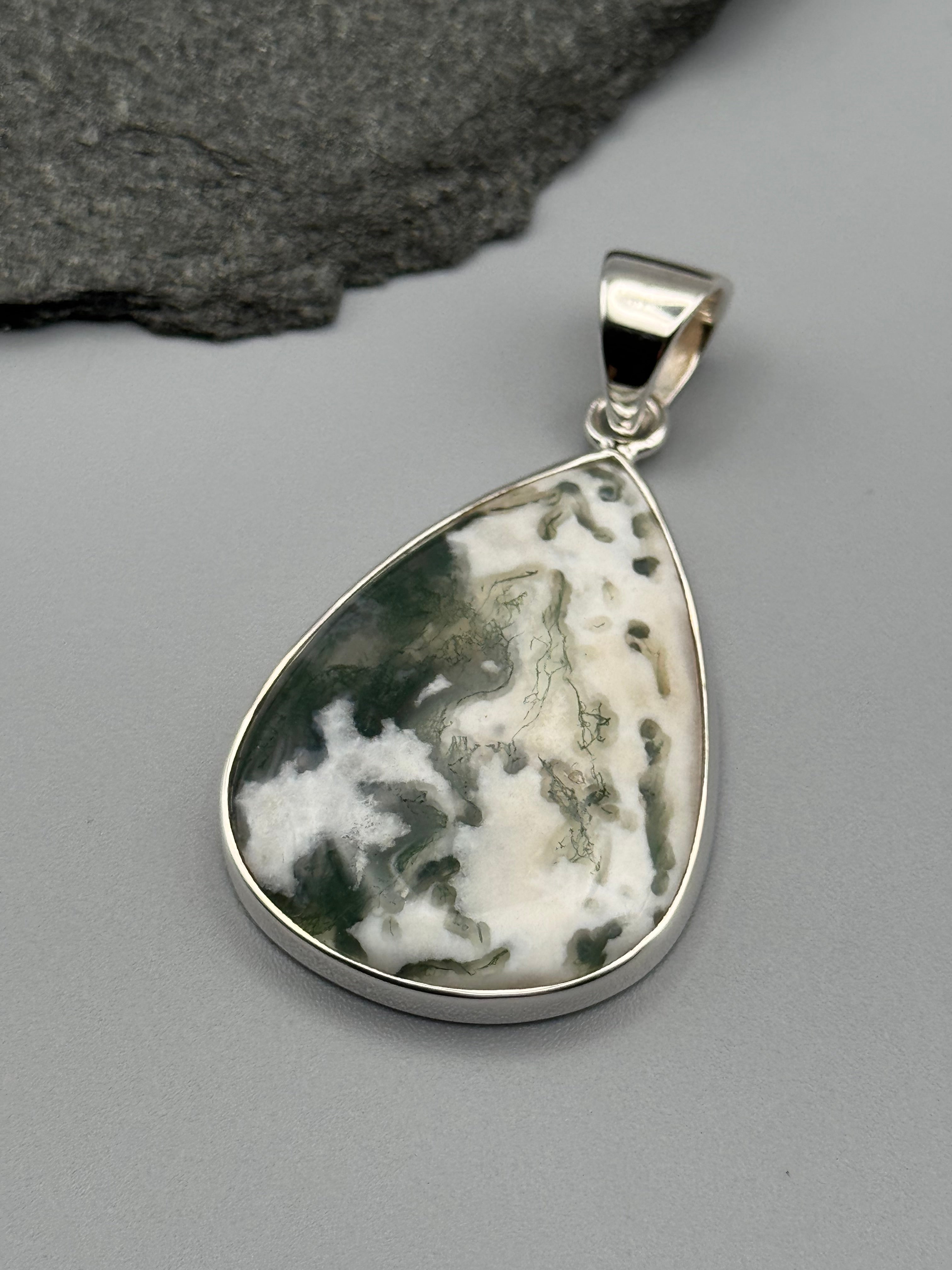 •TREE AGATE - TEAR• sterling silver pendant