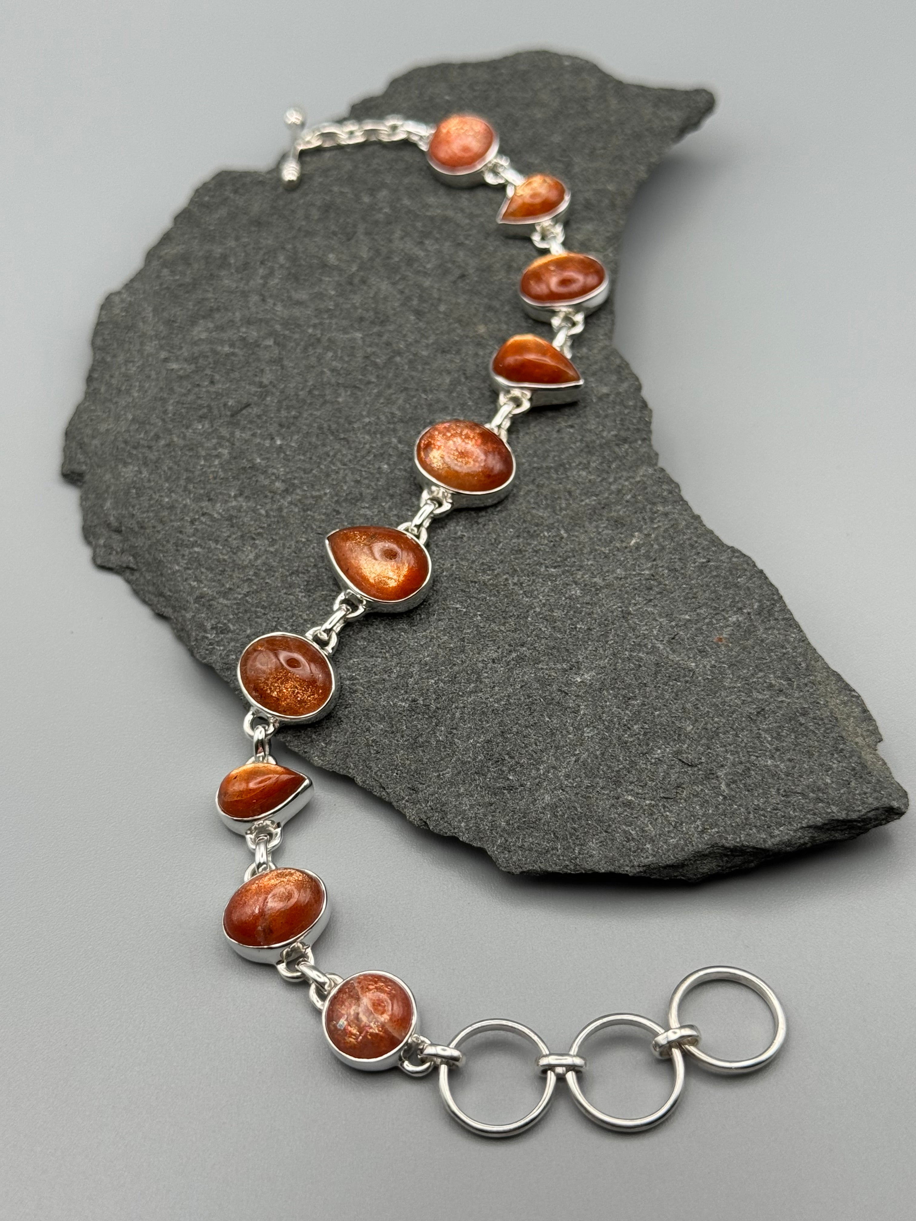 •SUNSTONE - GEO MIX• linked silver bracelet (7.25" - 8.5")