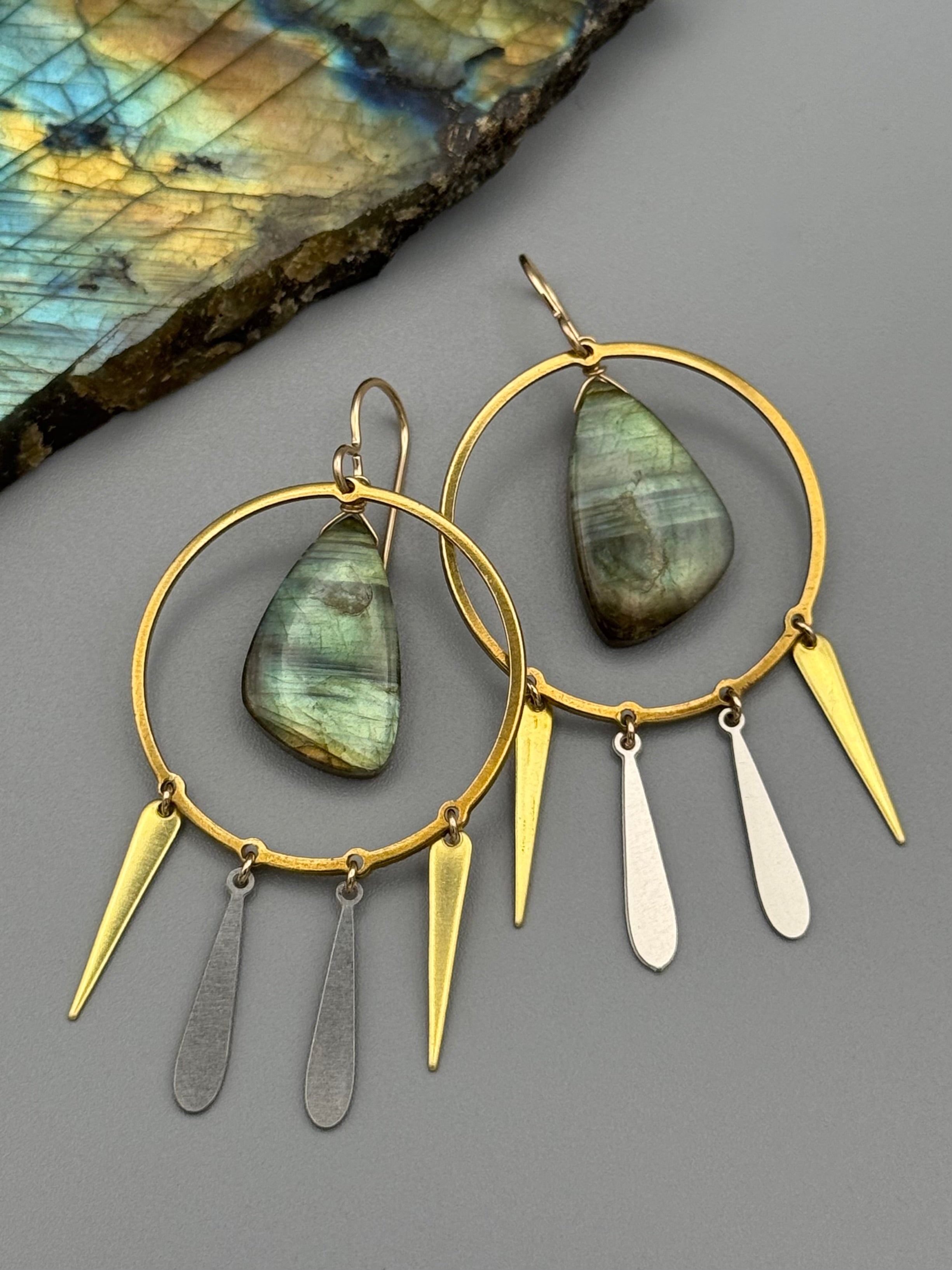•RAIN DANCE• labradorite wing + mixed metal earrings