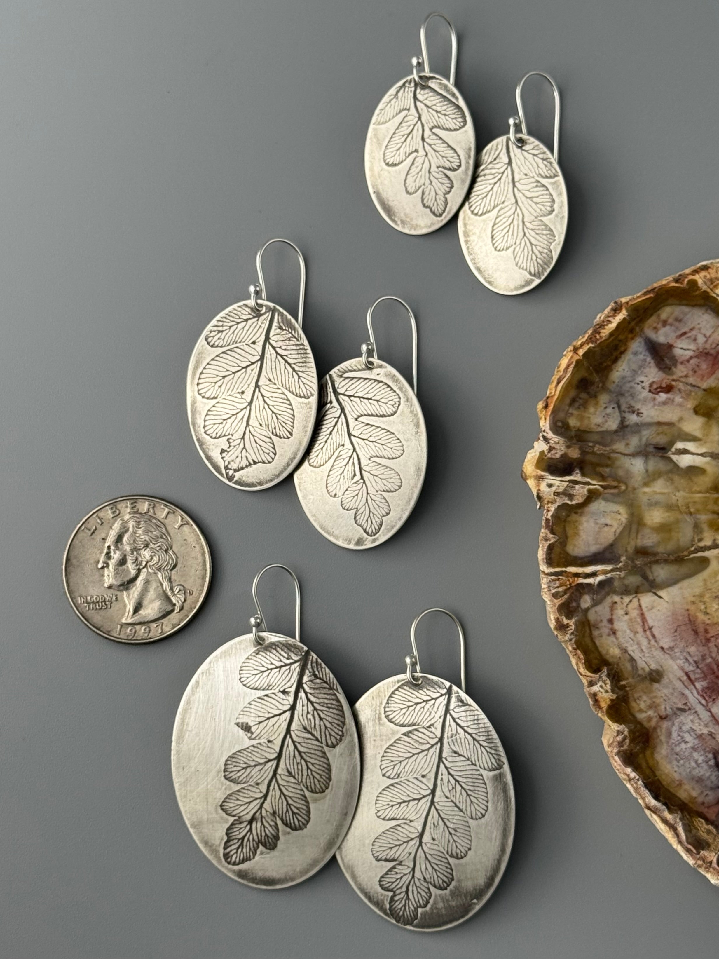 •FERN OVOID• silver dangle earrings