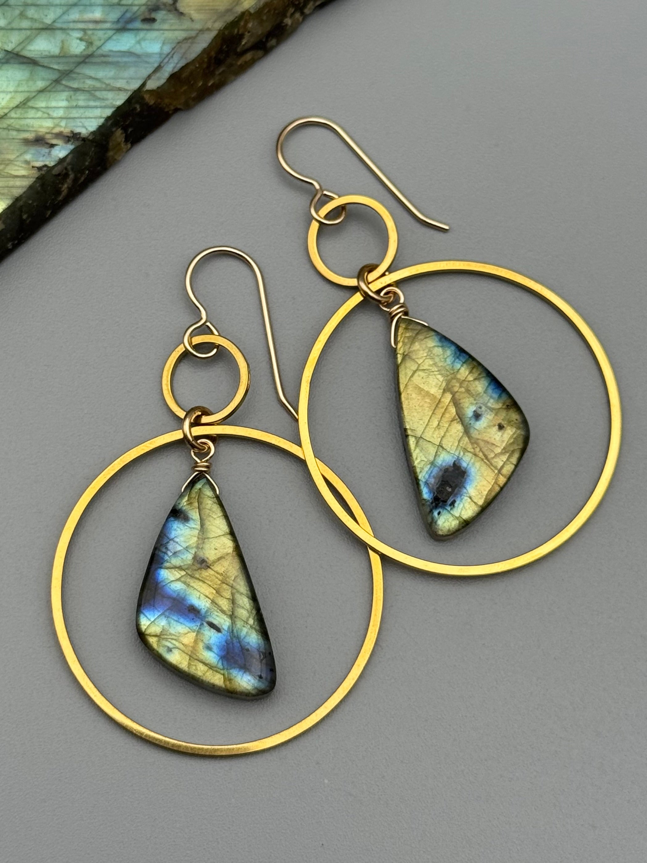 •EQUA-LUNA• labradorite wing + gold earrings